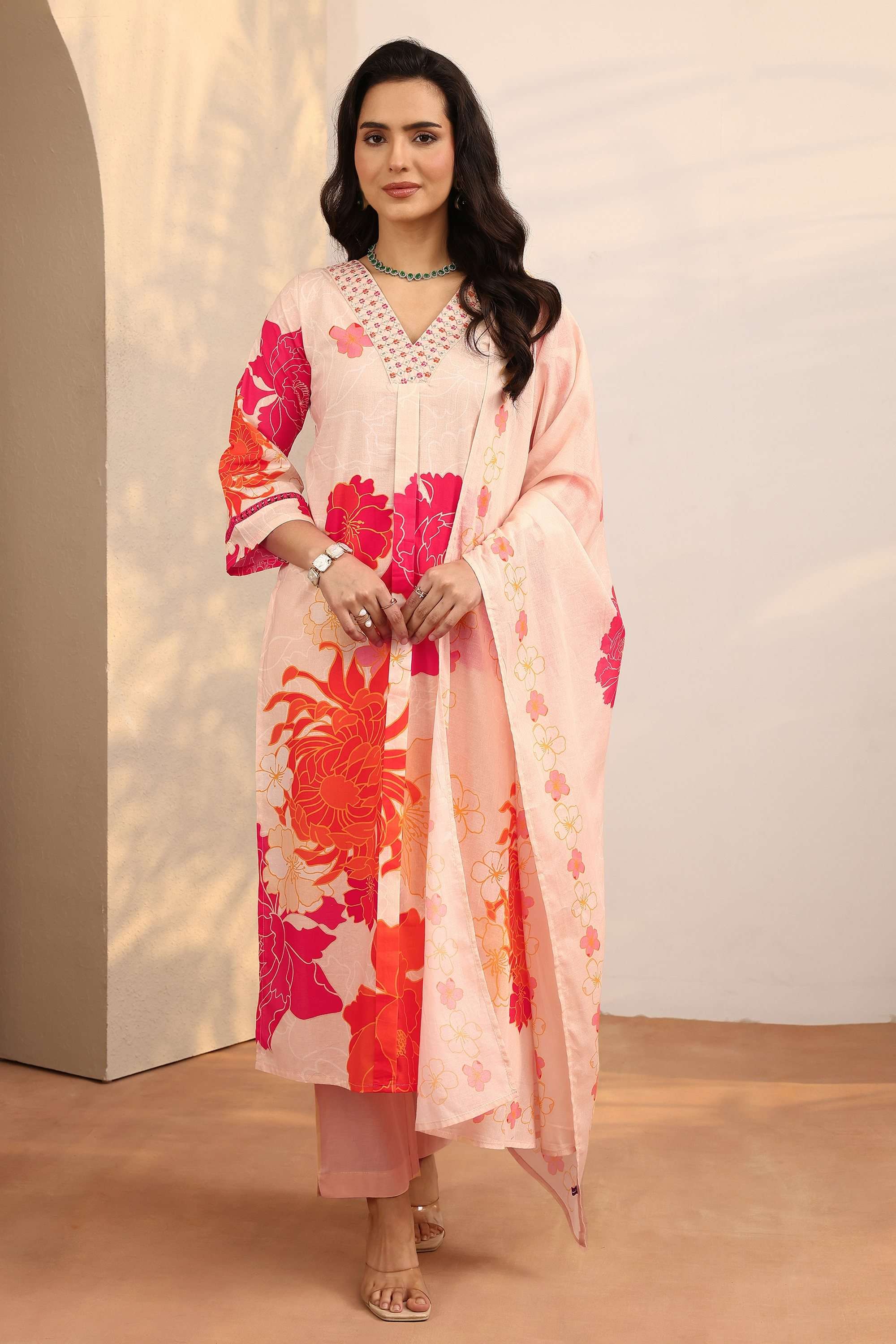Printed-V-Neck-Cotton-Women-Kurta-with-Pant-and-Dupatta