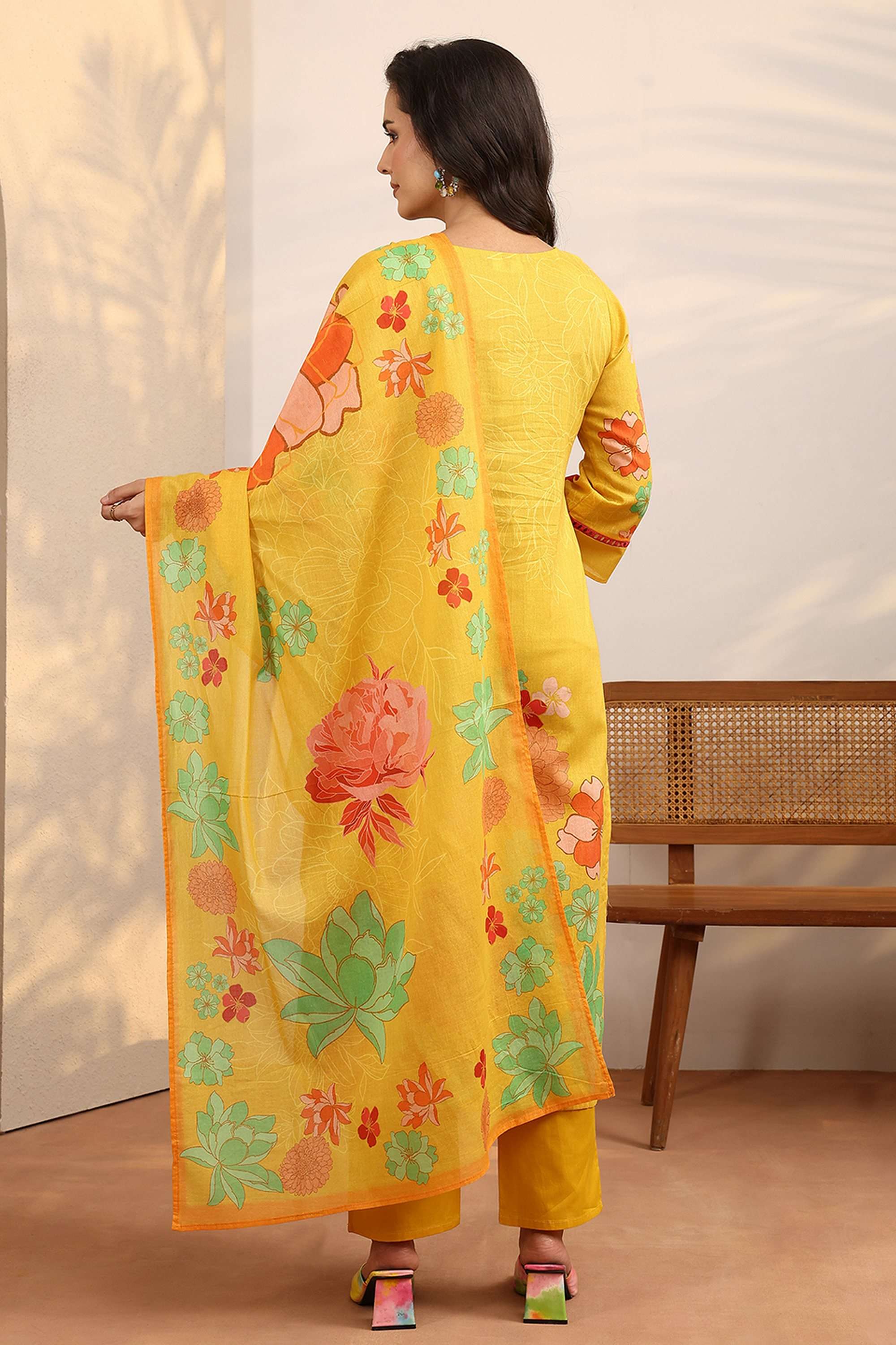 Printed-V-Neck-Cotton-Women-Kurta-with-Pant-and-Dupatta