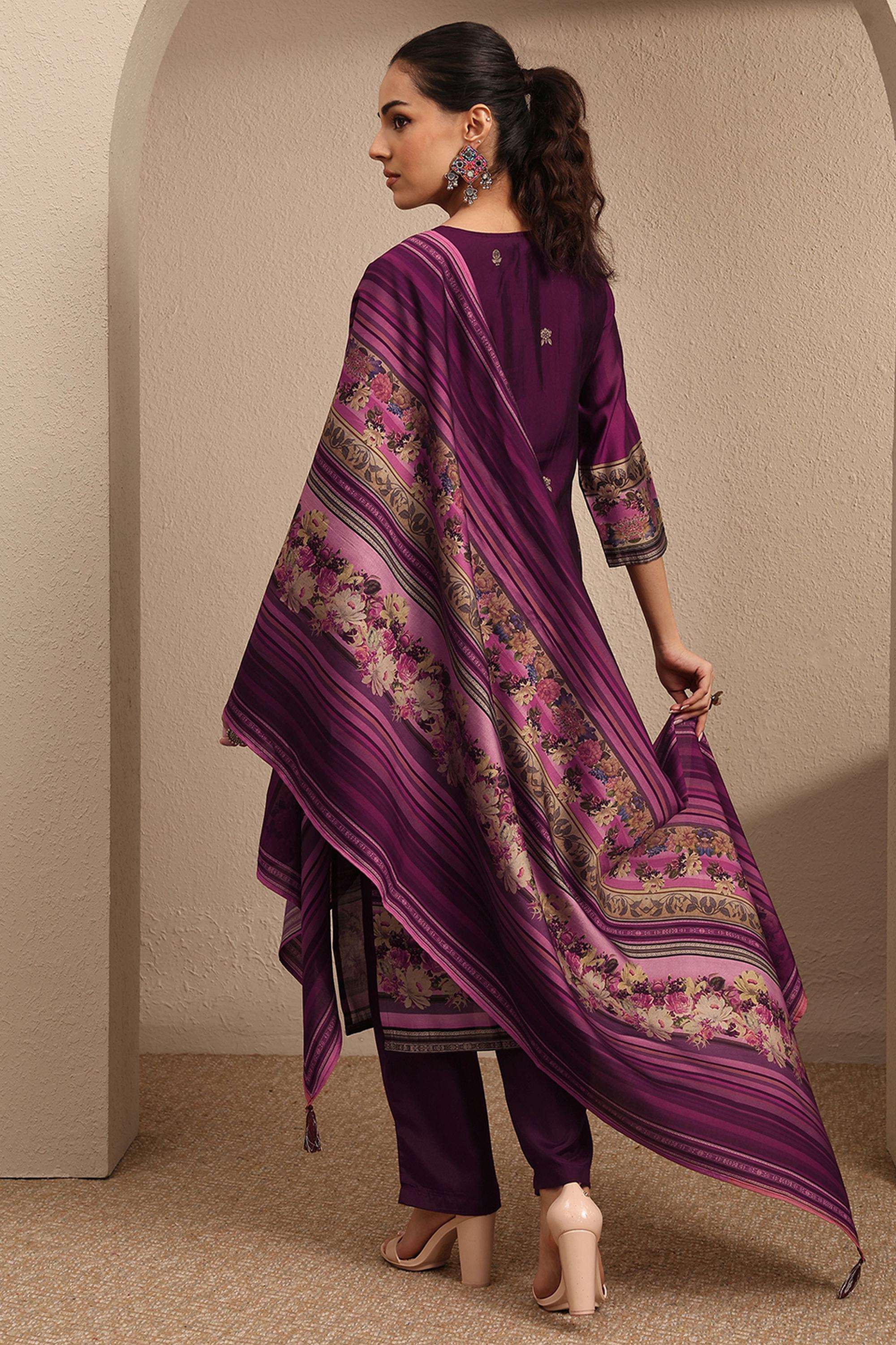 Embellished-Silk-Round-Neck-Women-Festive-Wear-Kurta-with-Pant-and-Dupatta