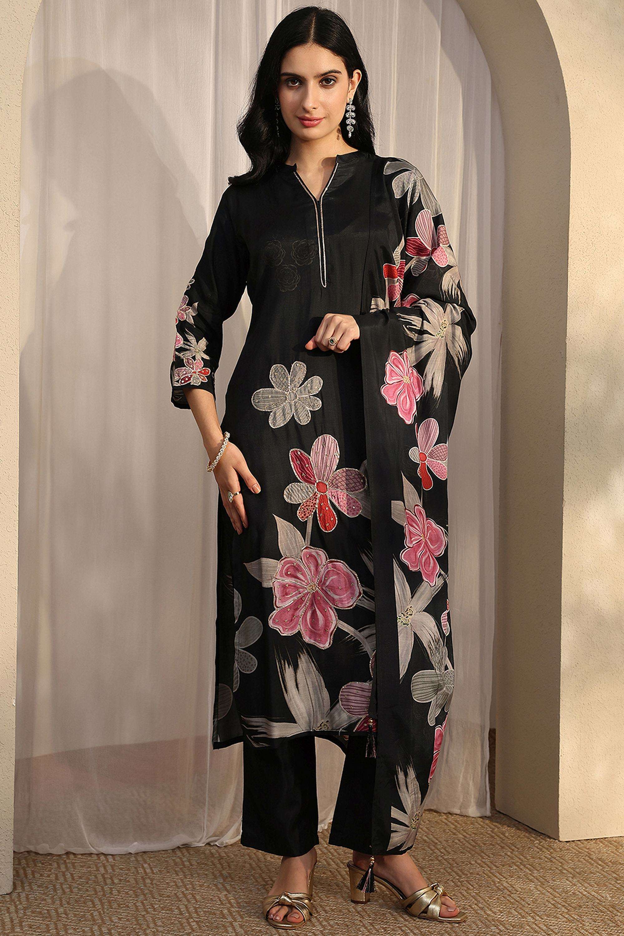Floral-Silk-Collared-Women-Festive-Wear-Kurta-with-Pant-and-Dupatta