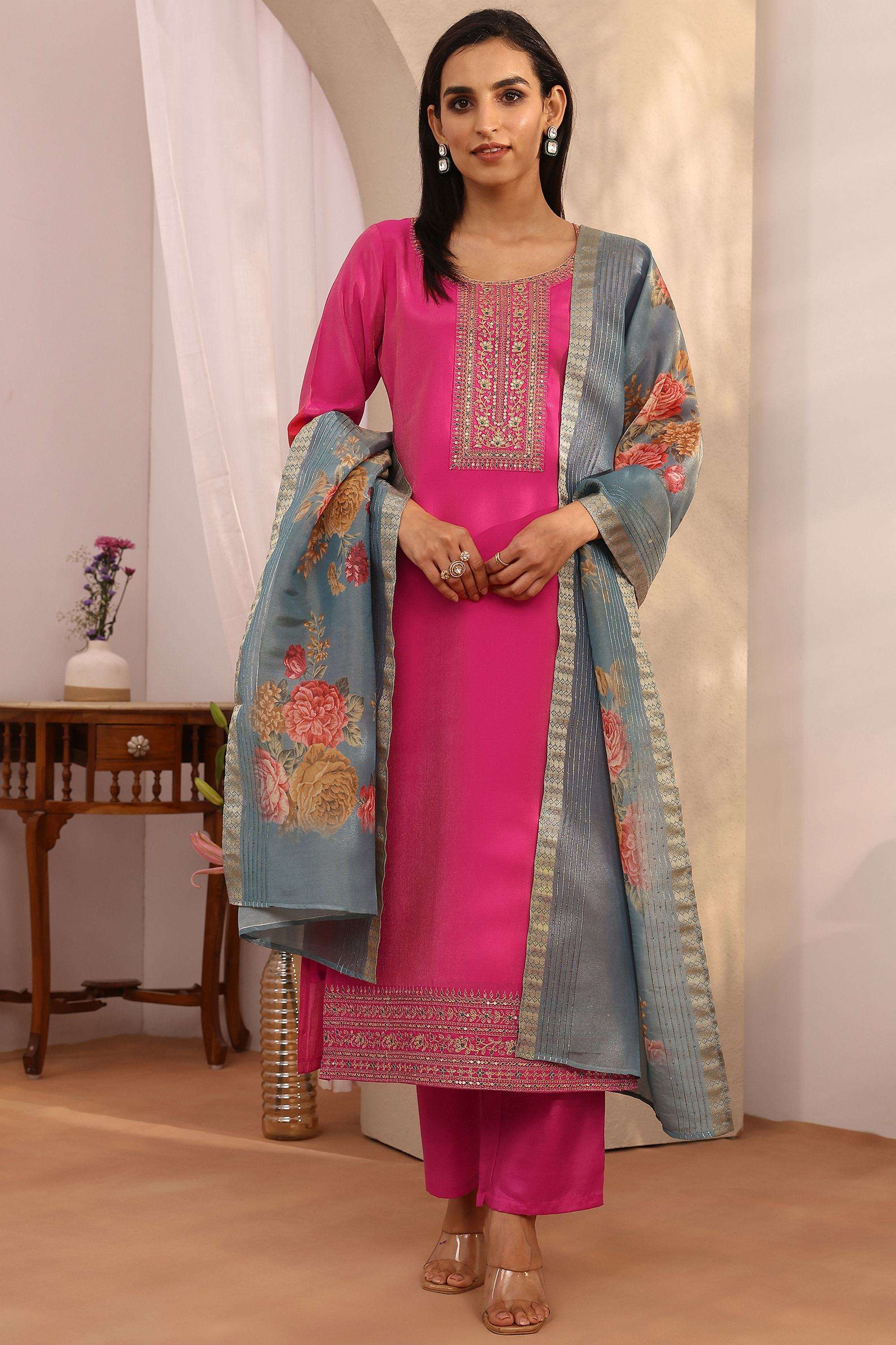Embellished-Silk-Round-Neck-Women-Festive-Wear-Kurta-with-Pant-and-Dupatta