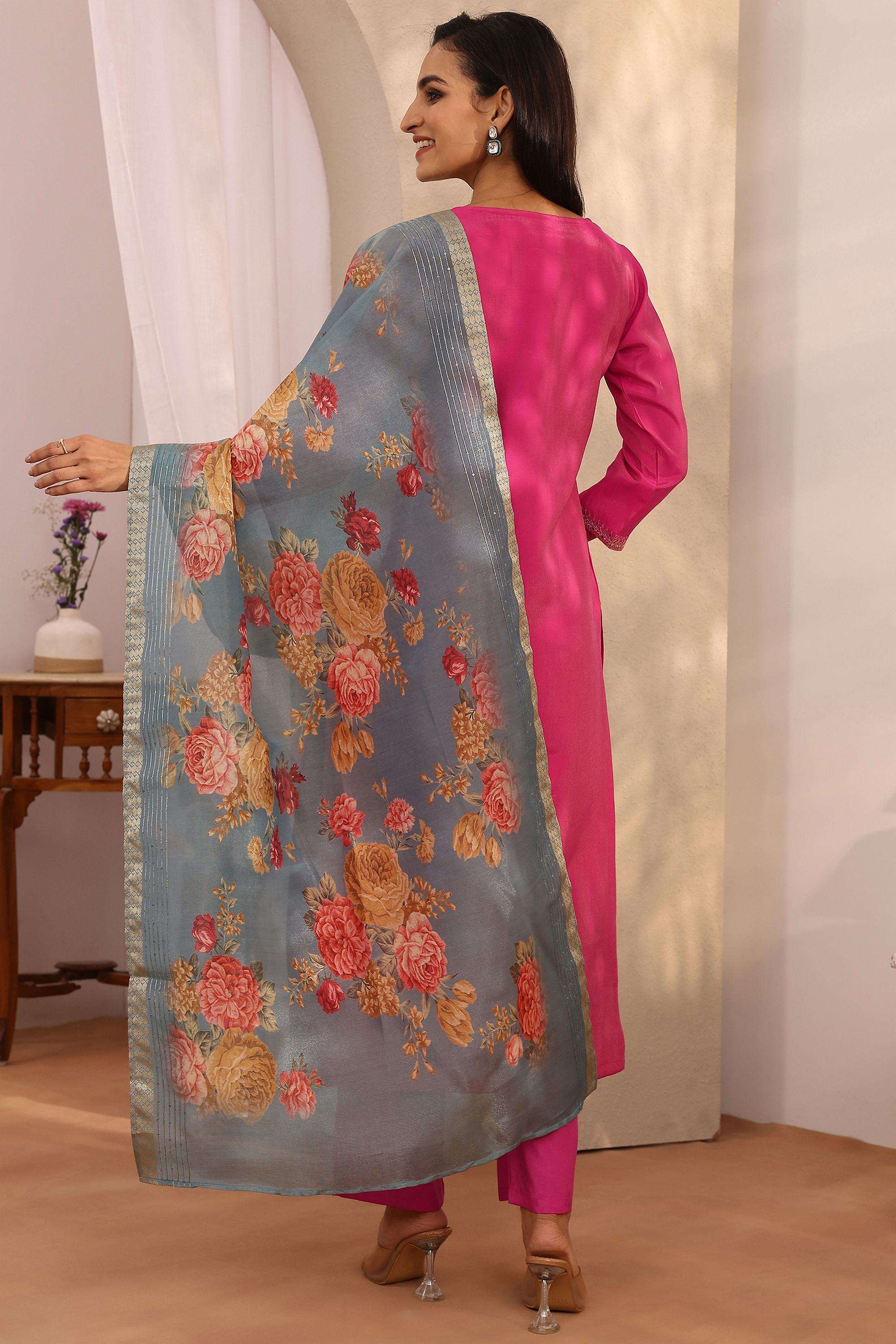 Embellished-Silk-Round-Neck-Women-Festive-Wear-Kurta-with-Pant-and-Dupatta