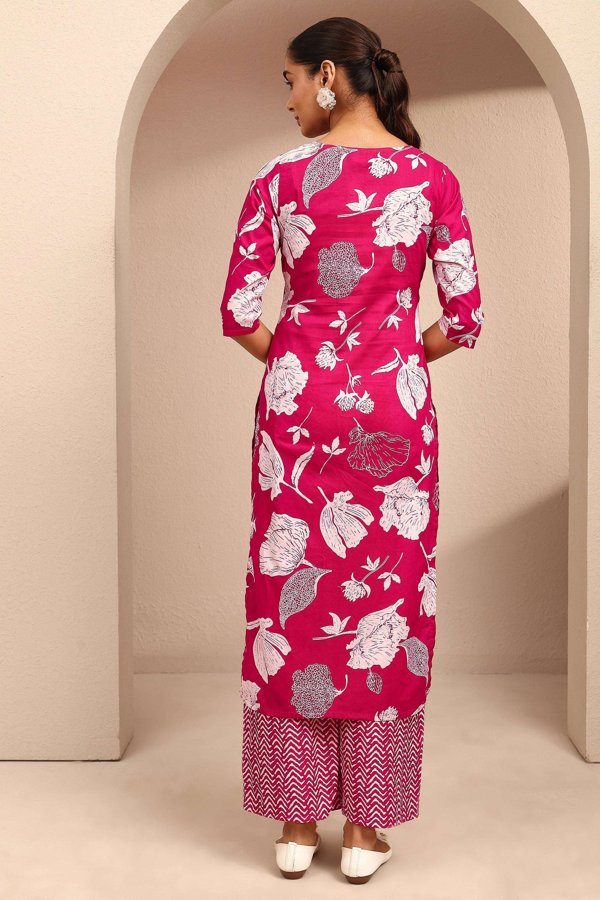 Floral-Cotton-V-Neck-Women-Kurta-with-Palazzo