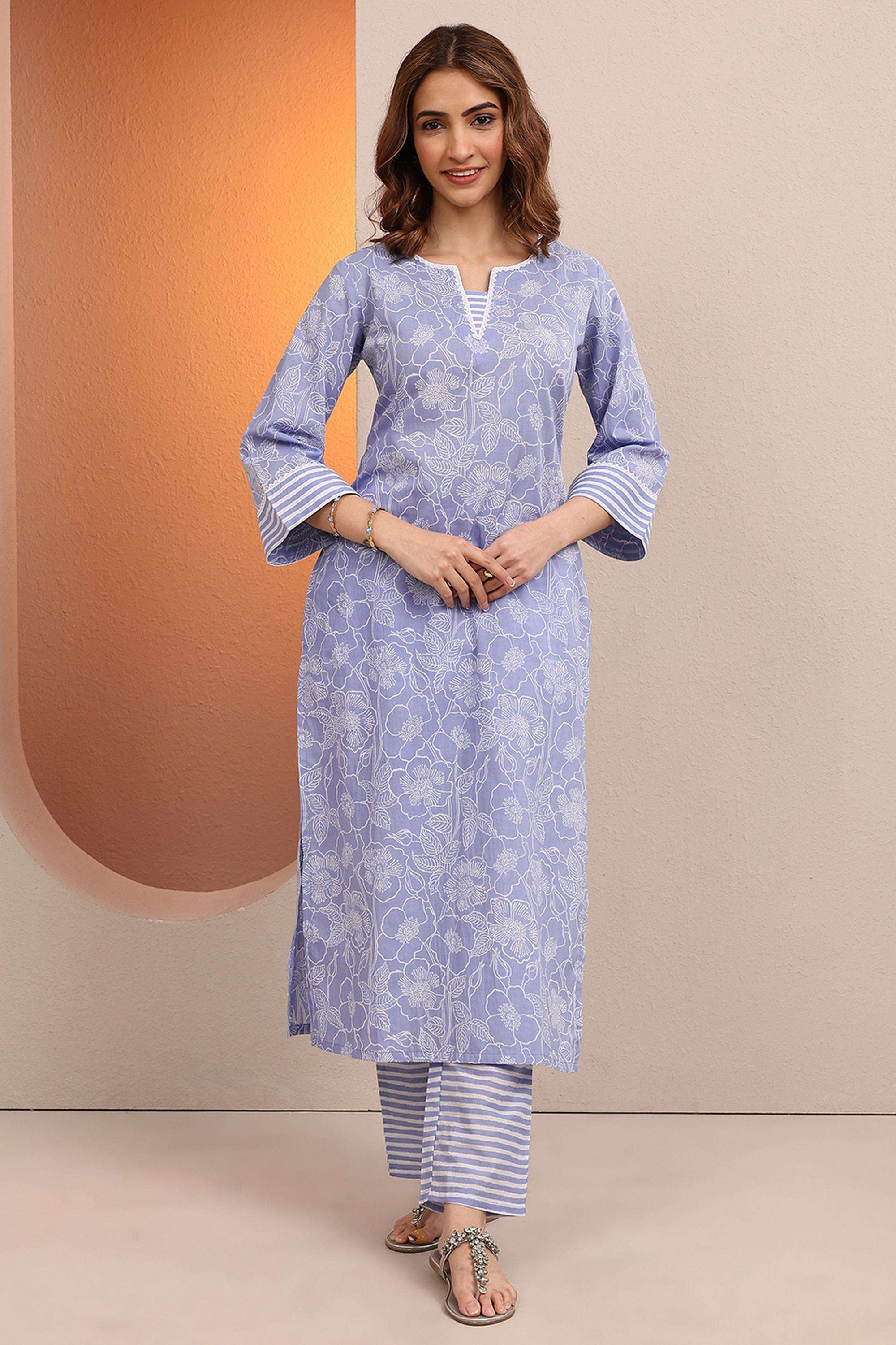 Floral-Cotton-Round-Neck-Women-Festive-Wear-Kurta-with-Pant