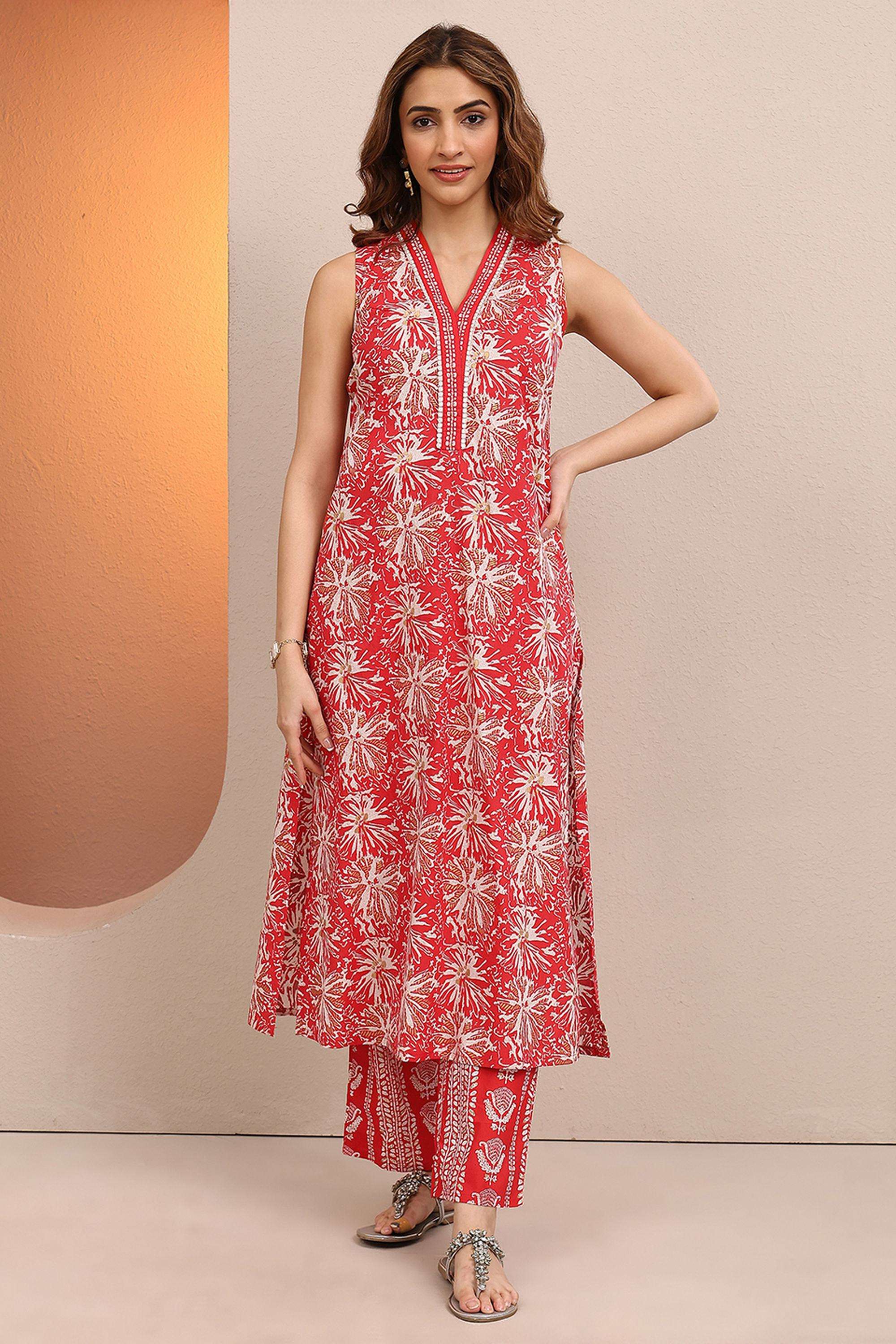 Printed-Cotton-V-Neck-Women-s-Ethnic-Kurta-Set
