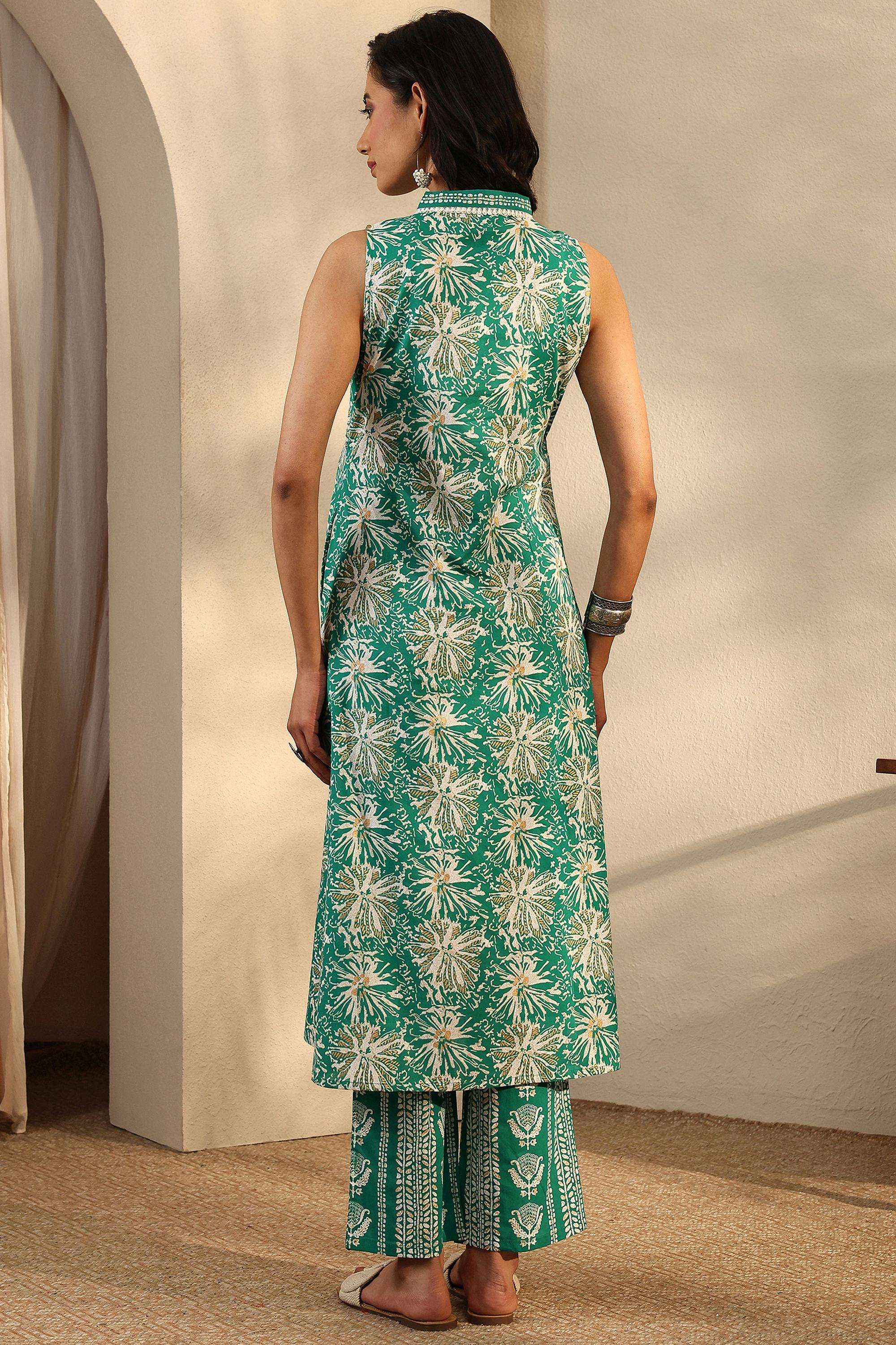 Floral-Cotton-V-Neck-Women-Festive-Wear-Kurta-with-Pant