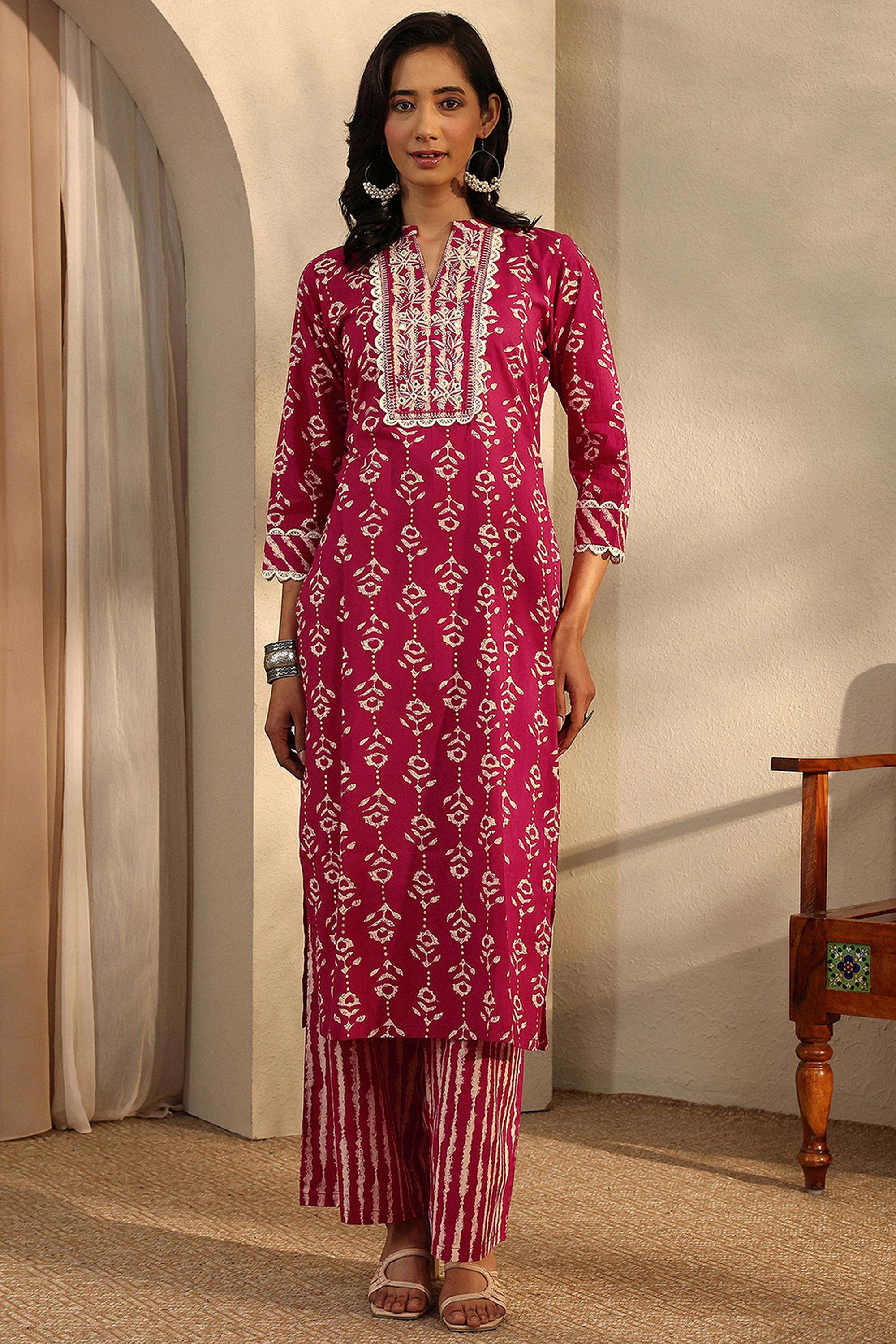 Printed-Cotton-Collared-Women-Kurta-with-Palazzo