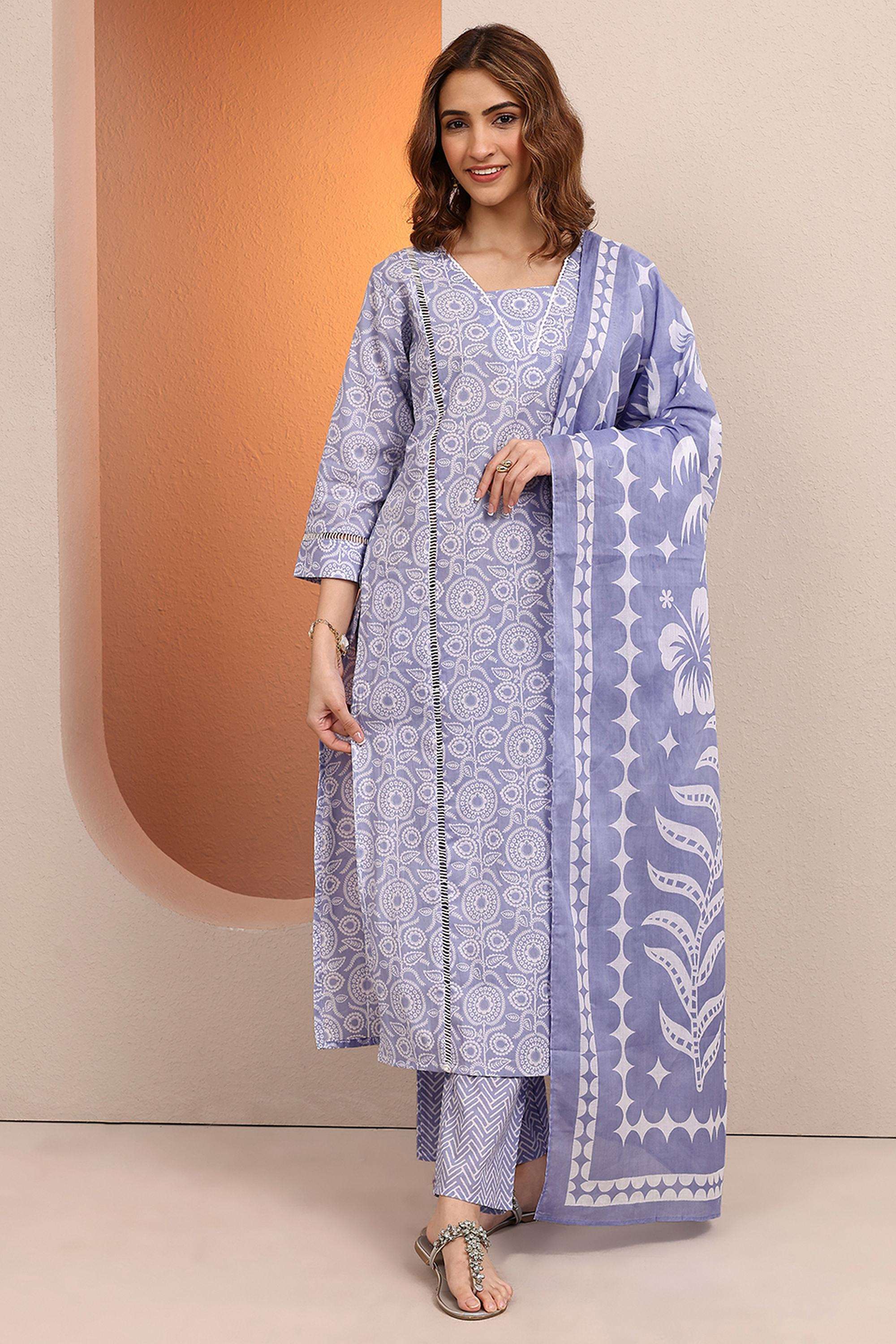 Printed-Cotton-Square-Neck-Women-Kurta-with-Pant-and-Dupatta