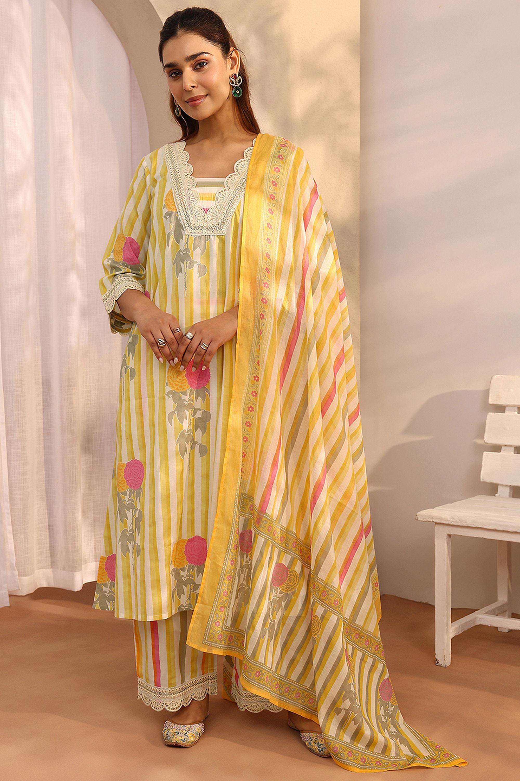 Printed-Cotton-V-Neck-Women-s-Ethnic-Kurta-Set