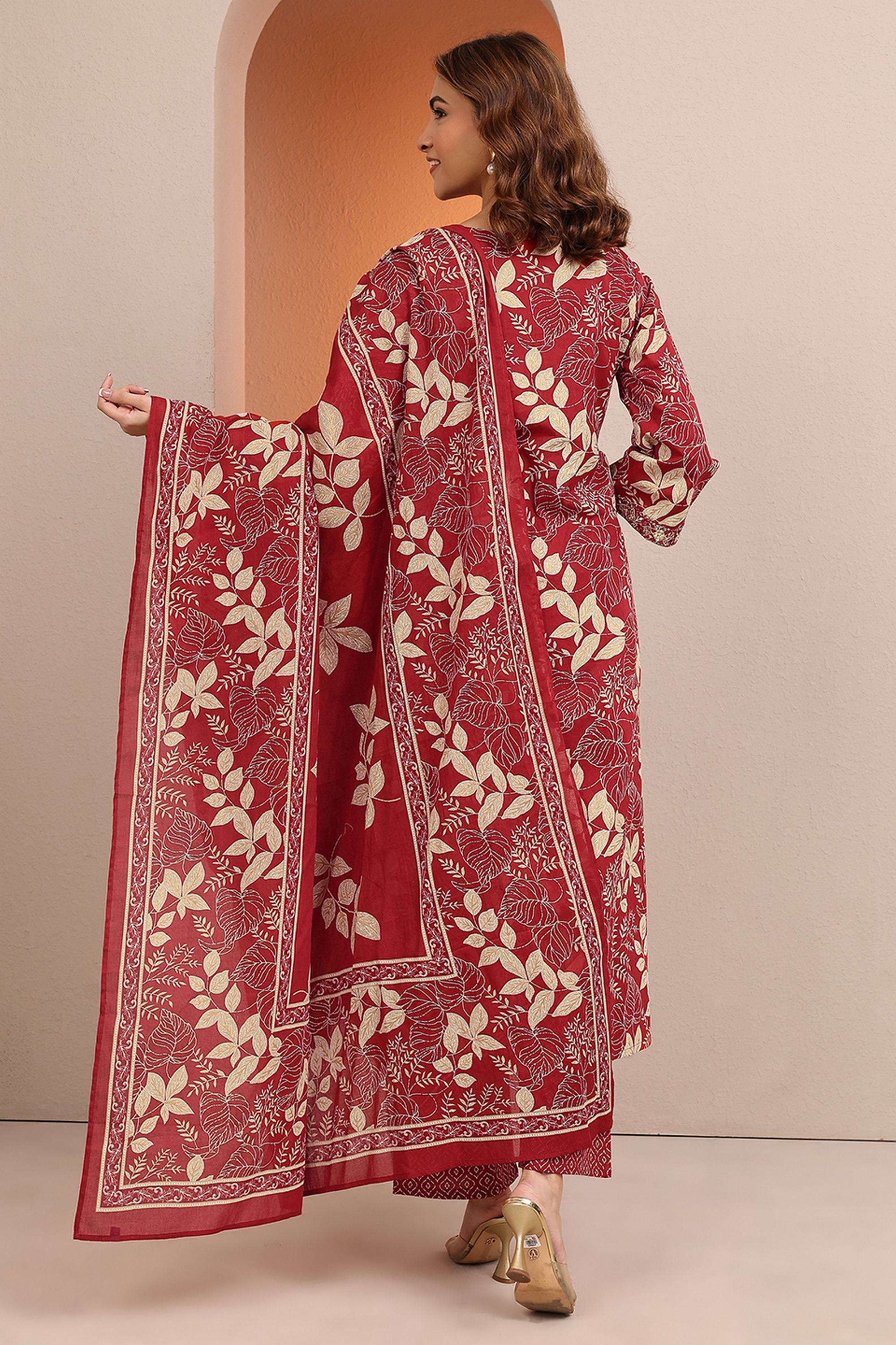 Printed-Cotton-V-Neck-Women-s-Ethnic-Kurta-Set