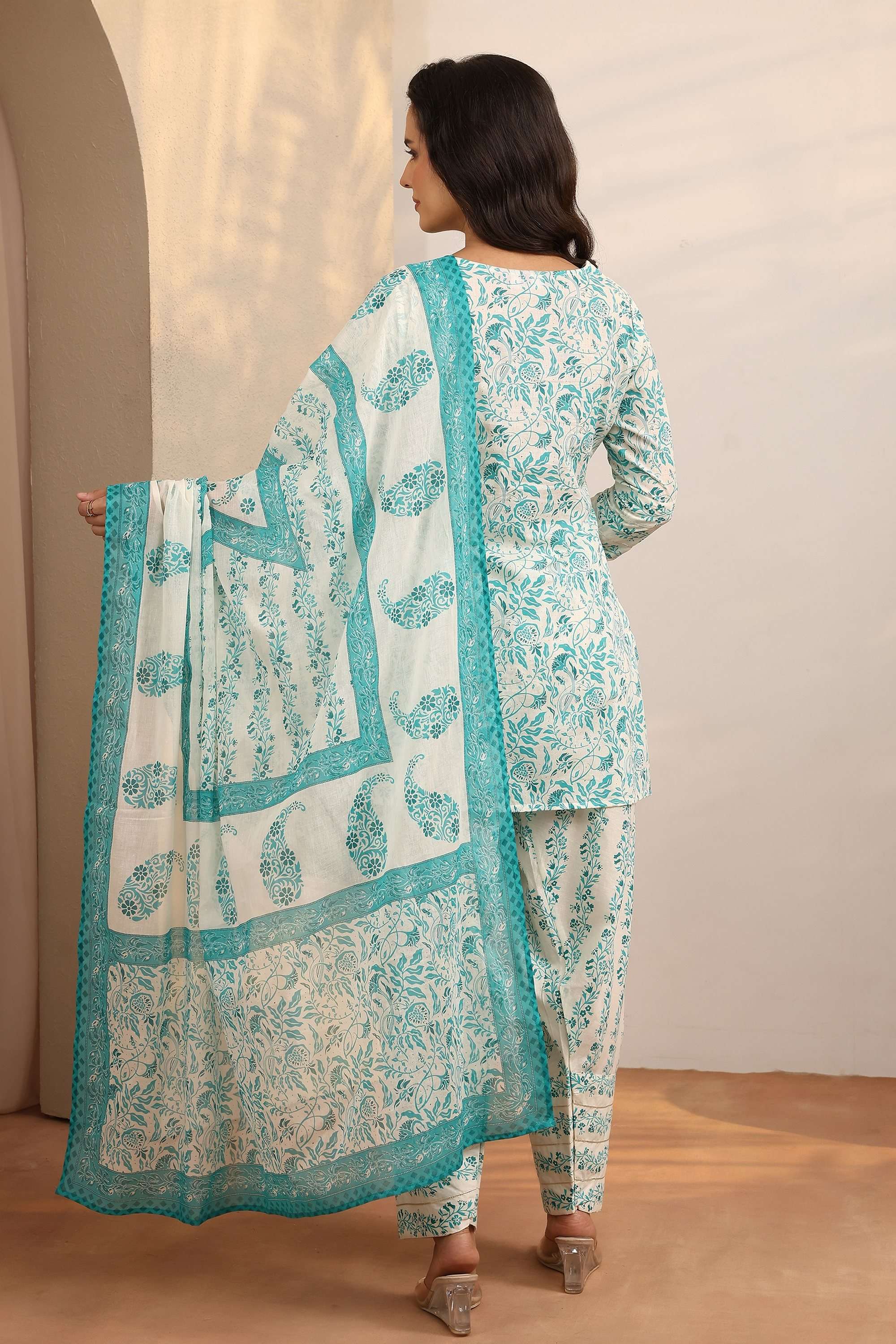 Printed-Collared-Cotton-Women-Kurta-with-Salwar-and-Dupatta
