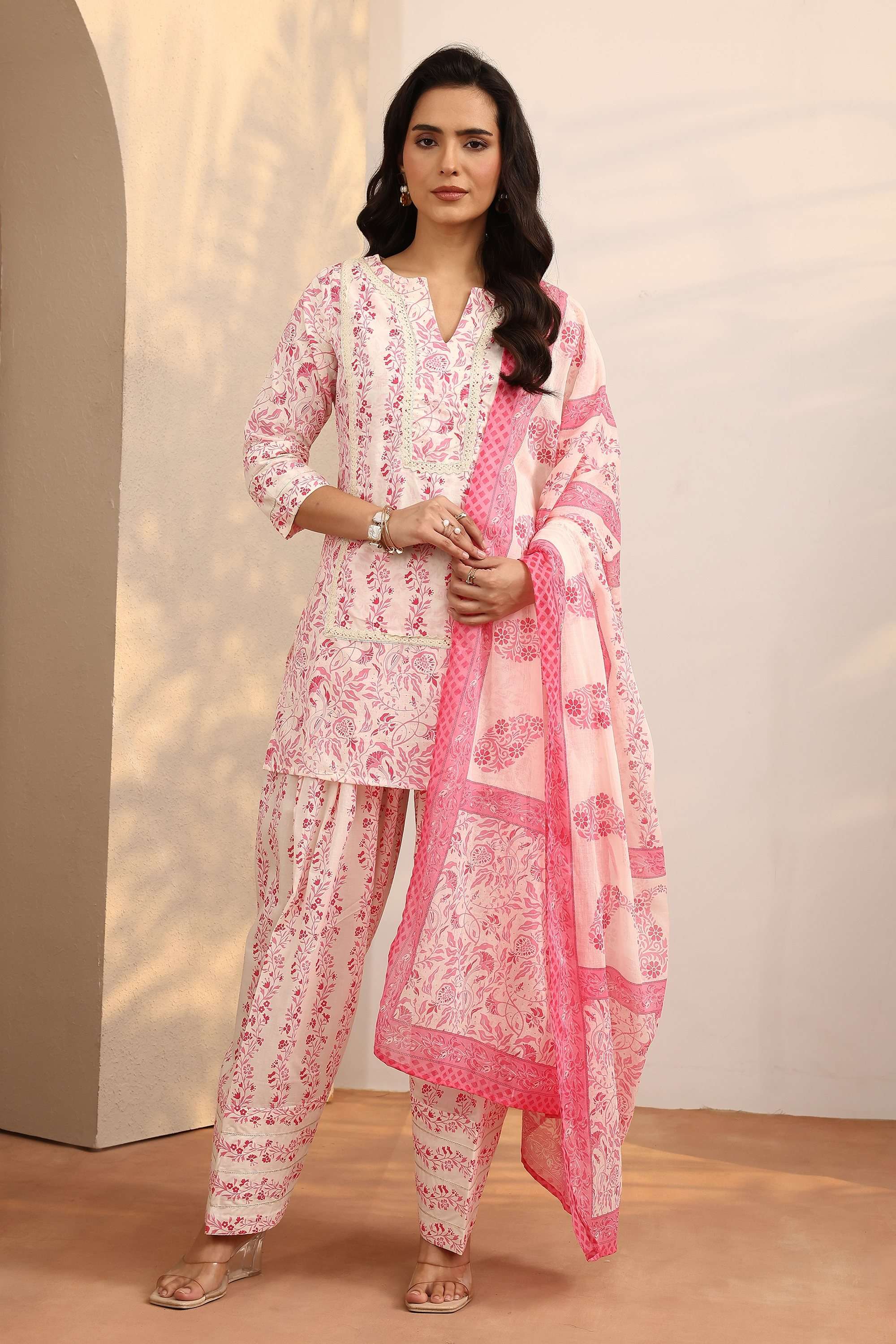 Printed-Collared-Cotton-Women-Kurta-with-Salwar-and-Dupatta