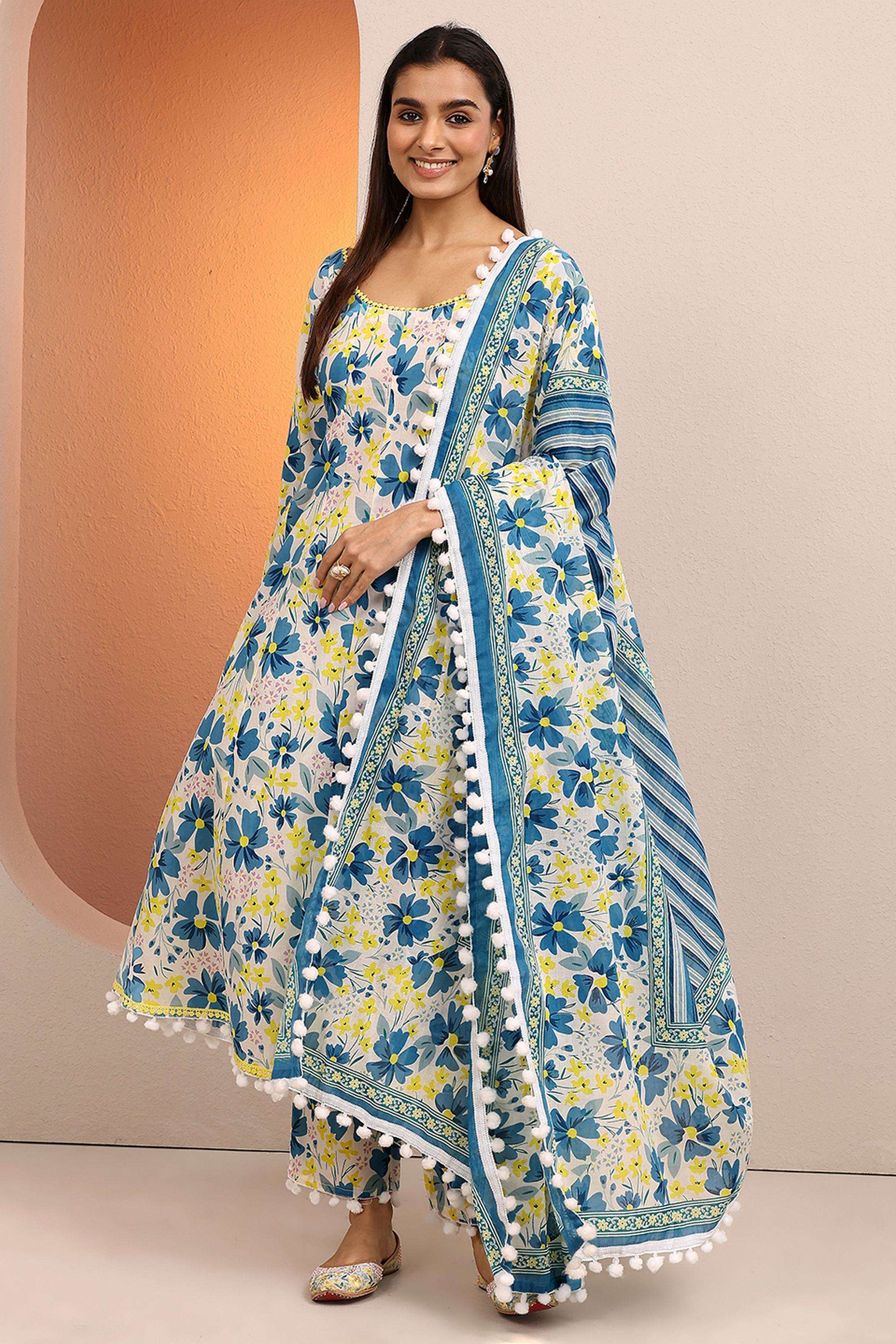 Floral-Cotton-Round-Neck-Women-Kurta-with-Pant-and-Dupatta
