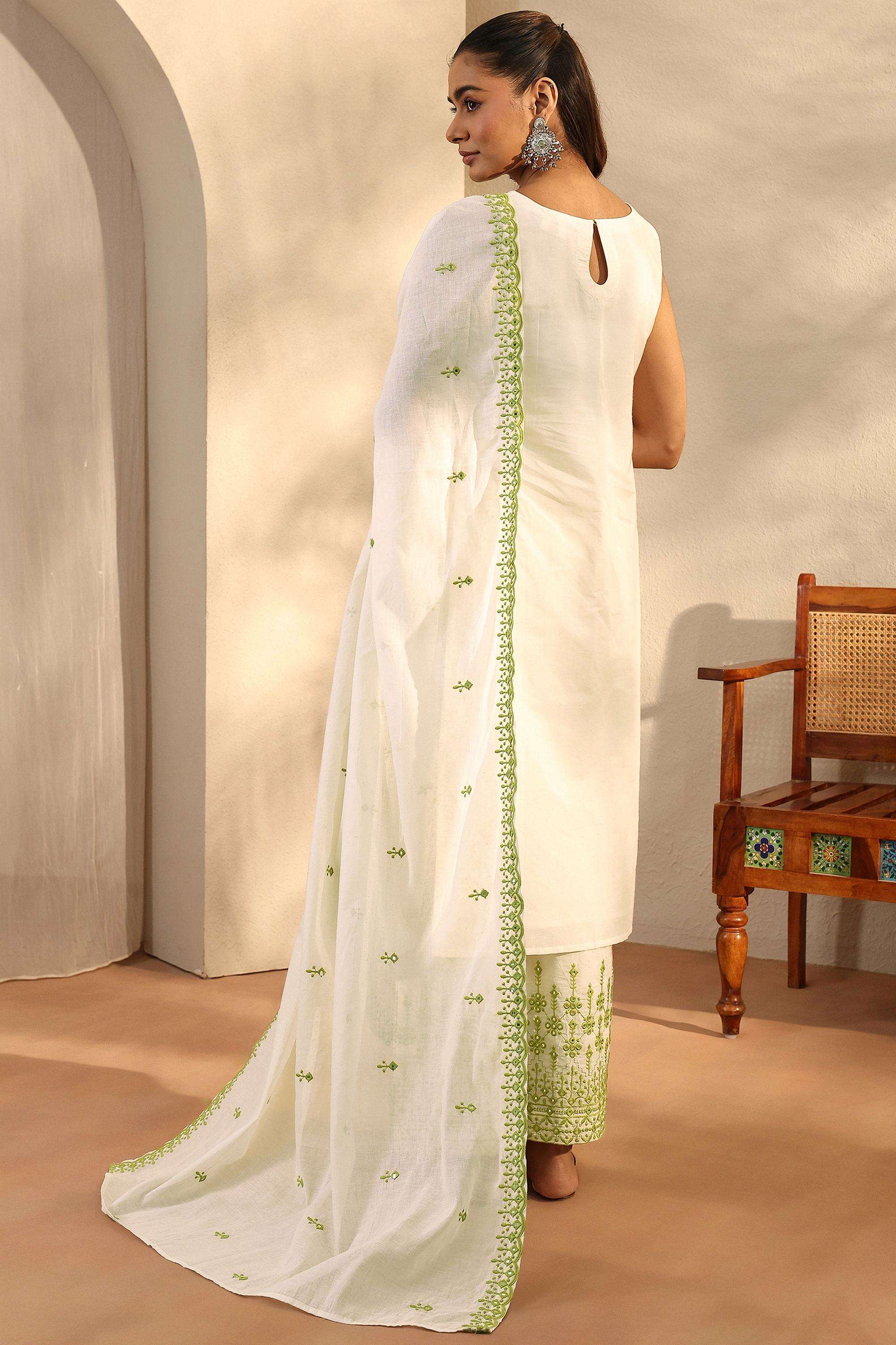 Embroidered-Cotton-V-Neck-Women-Kurta-with-Palazzo-and-Dupatta