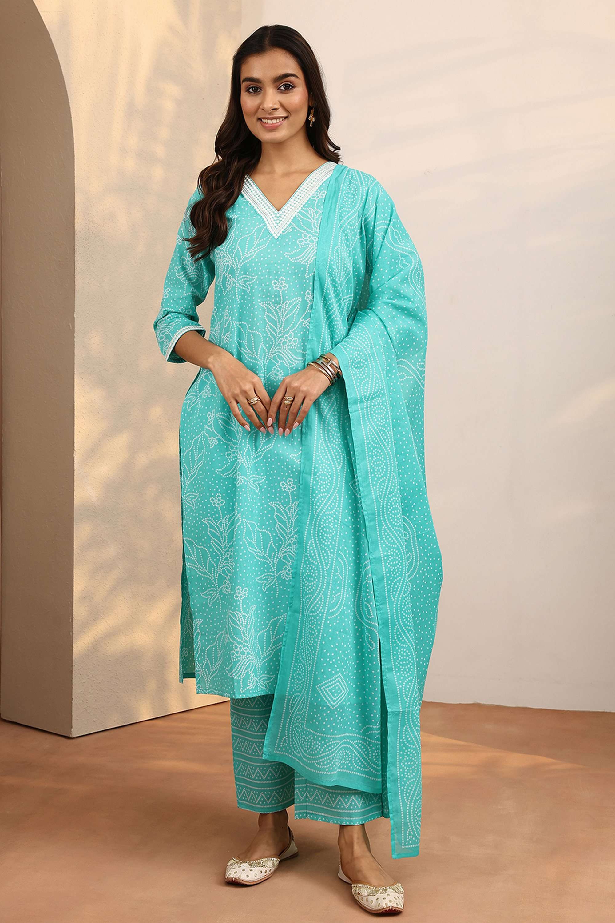 Printed-V-Neck-Cotton-Women-Kurta-with-Pant-and-Dupatta