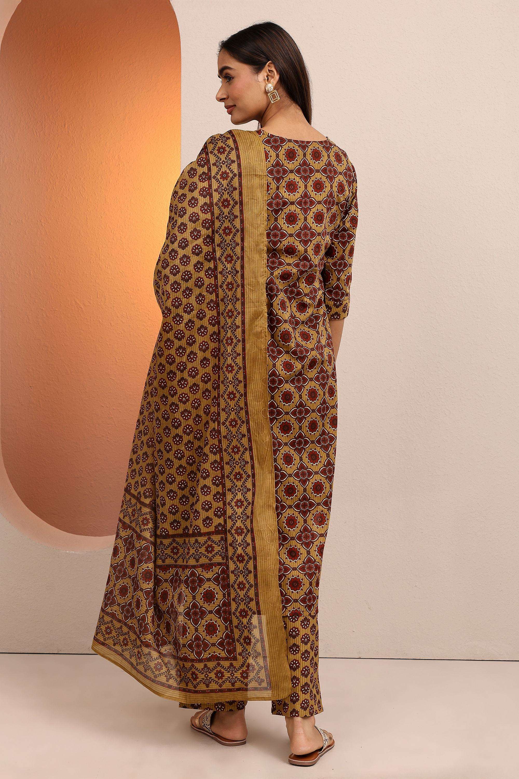 Printed-Cotton-Round-Neck-Women-Festive-Wear-Kurta-with-Pant-and-Dupatta