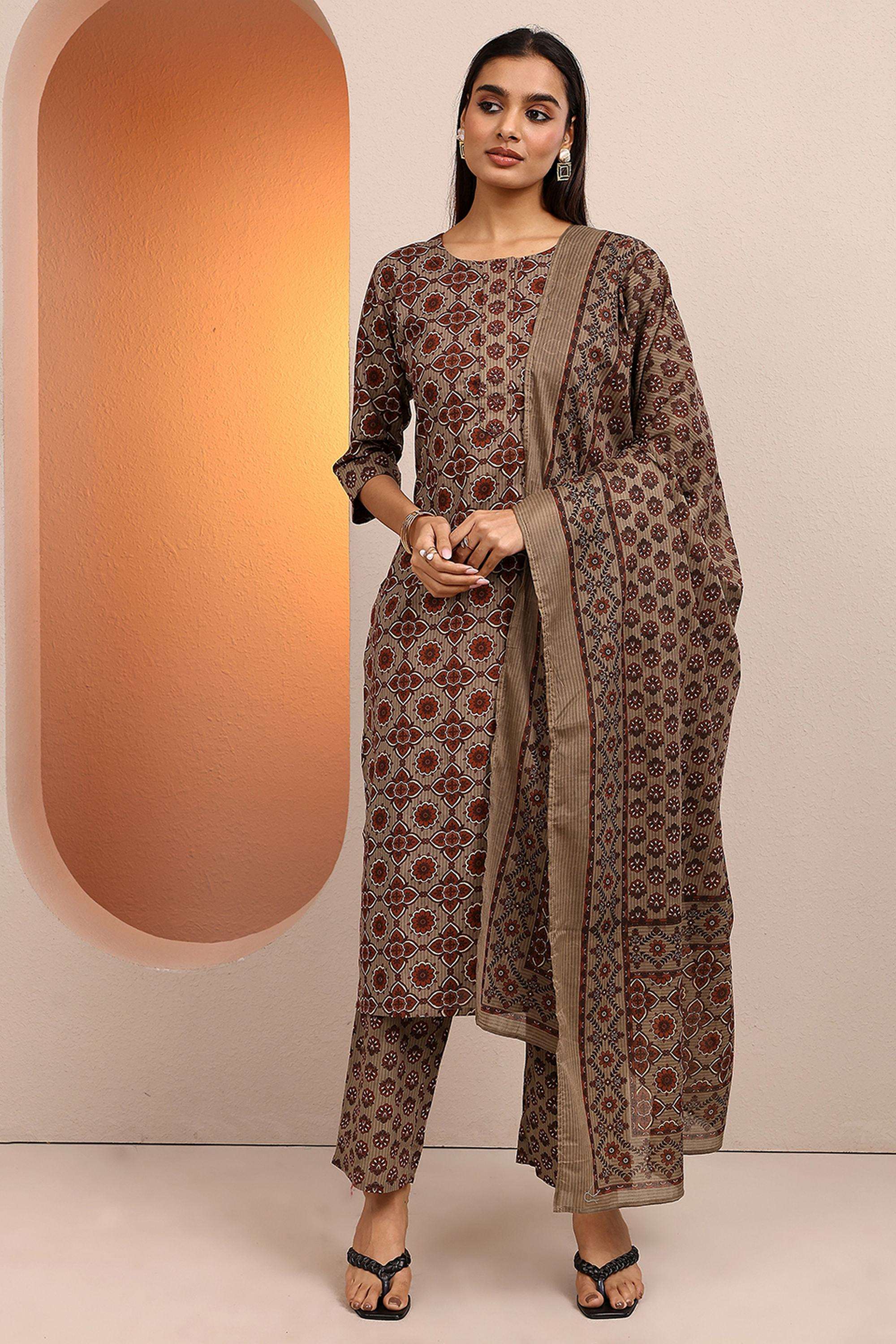 Printed-Cotton-Round-Neck-Women-Kurta-with-Pant-and-Dupatta