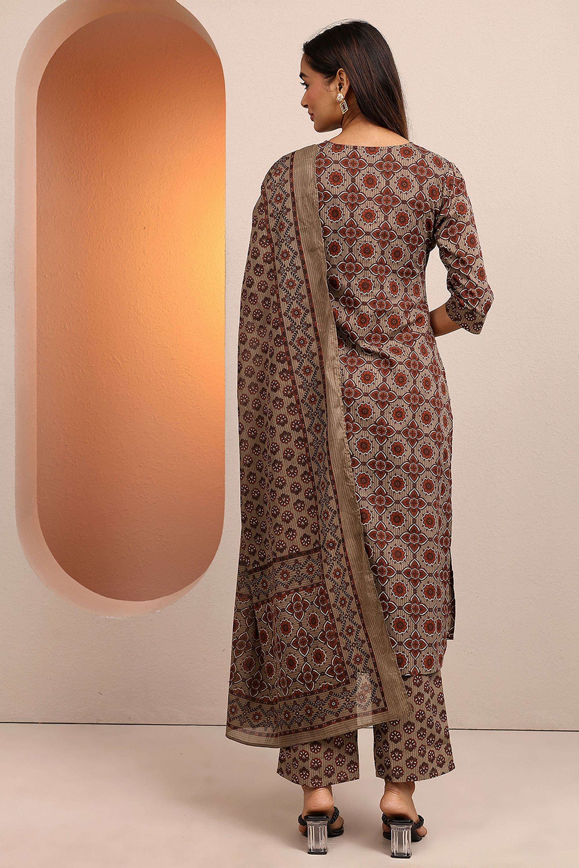 Printed-Cotton-Round-Neck-Women-Kurta-with-Pant-and-Dupatta