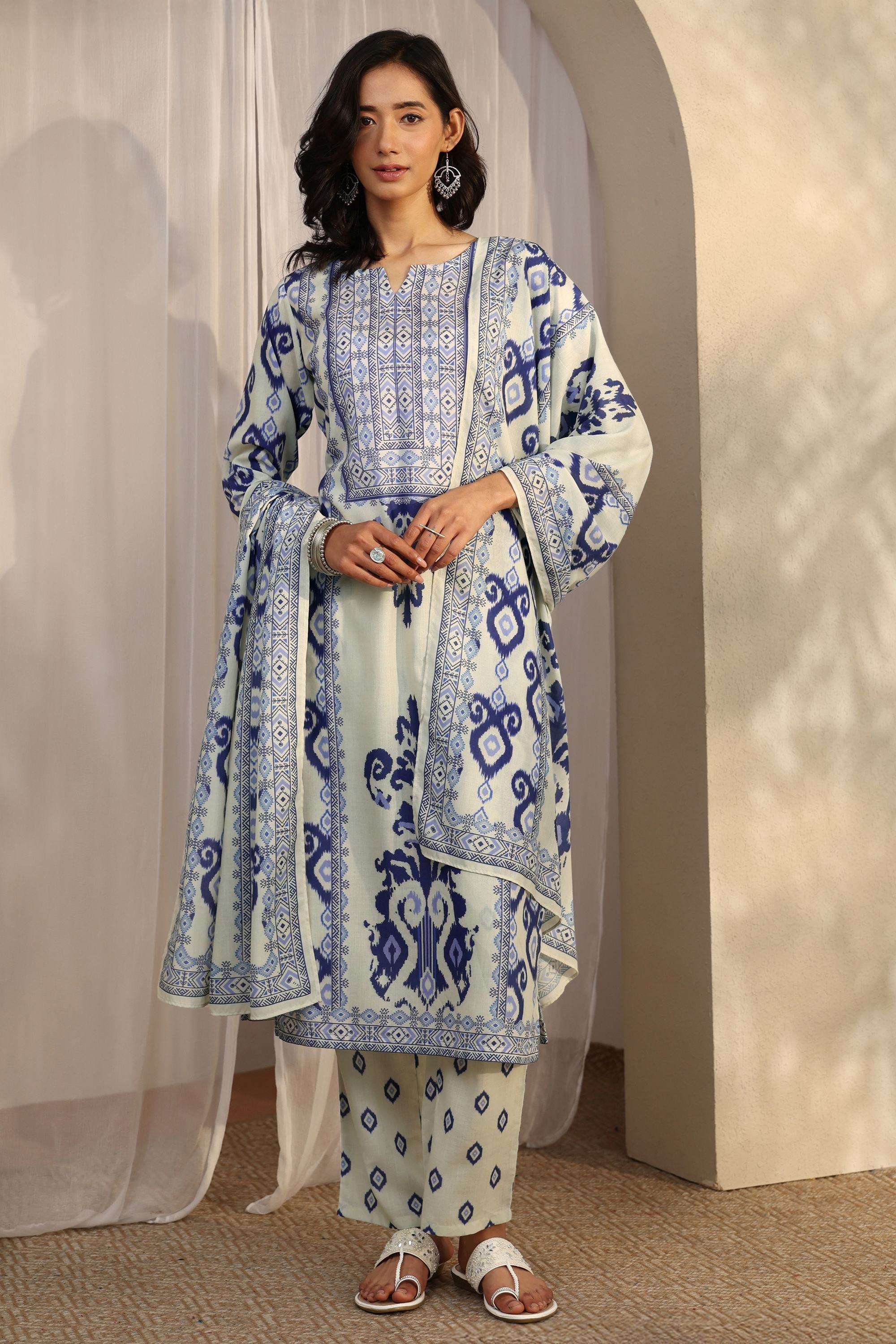 Printed-Cotton-Blend-Round-Neck-Women-Kurta-with-Pant-and-Dupatta