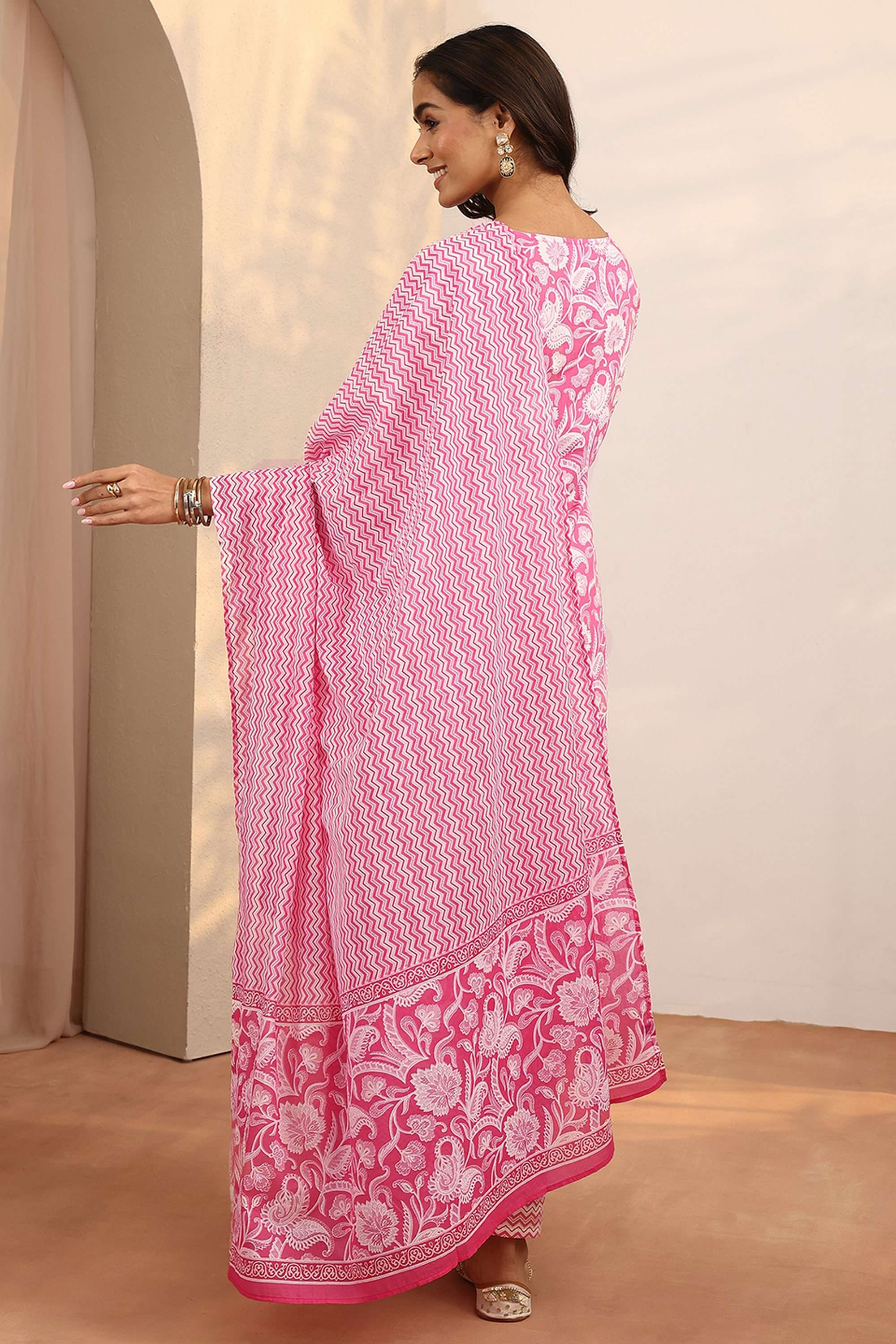 Printed-V-Neck-Cotton-Women-Kurta-with-Palazzo-and-Dupatta