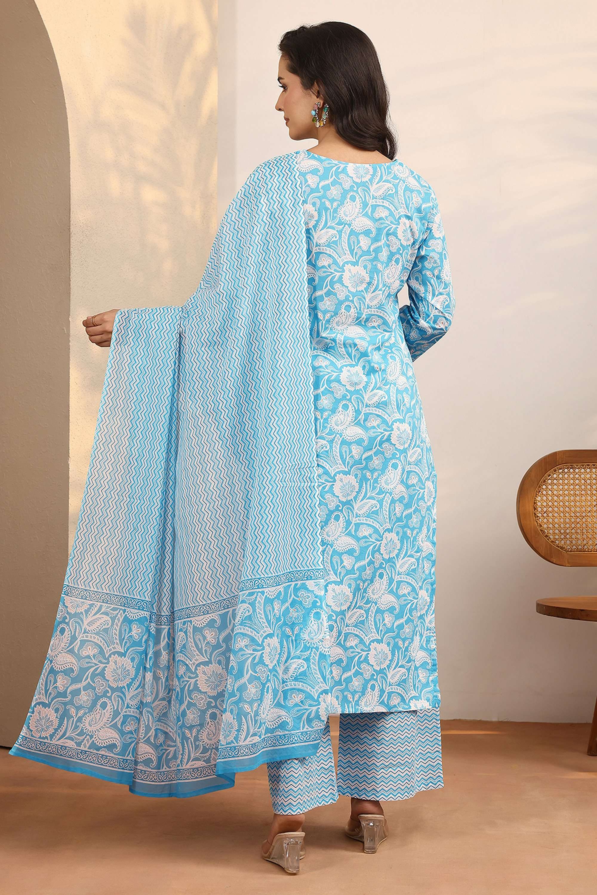 Printed-V-Neck-Cotton-Women-Kurta-with-Palazzo-and-Dupatta