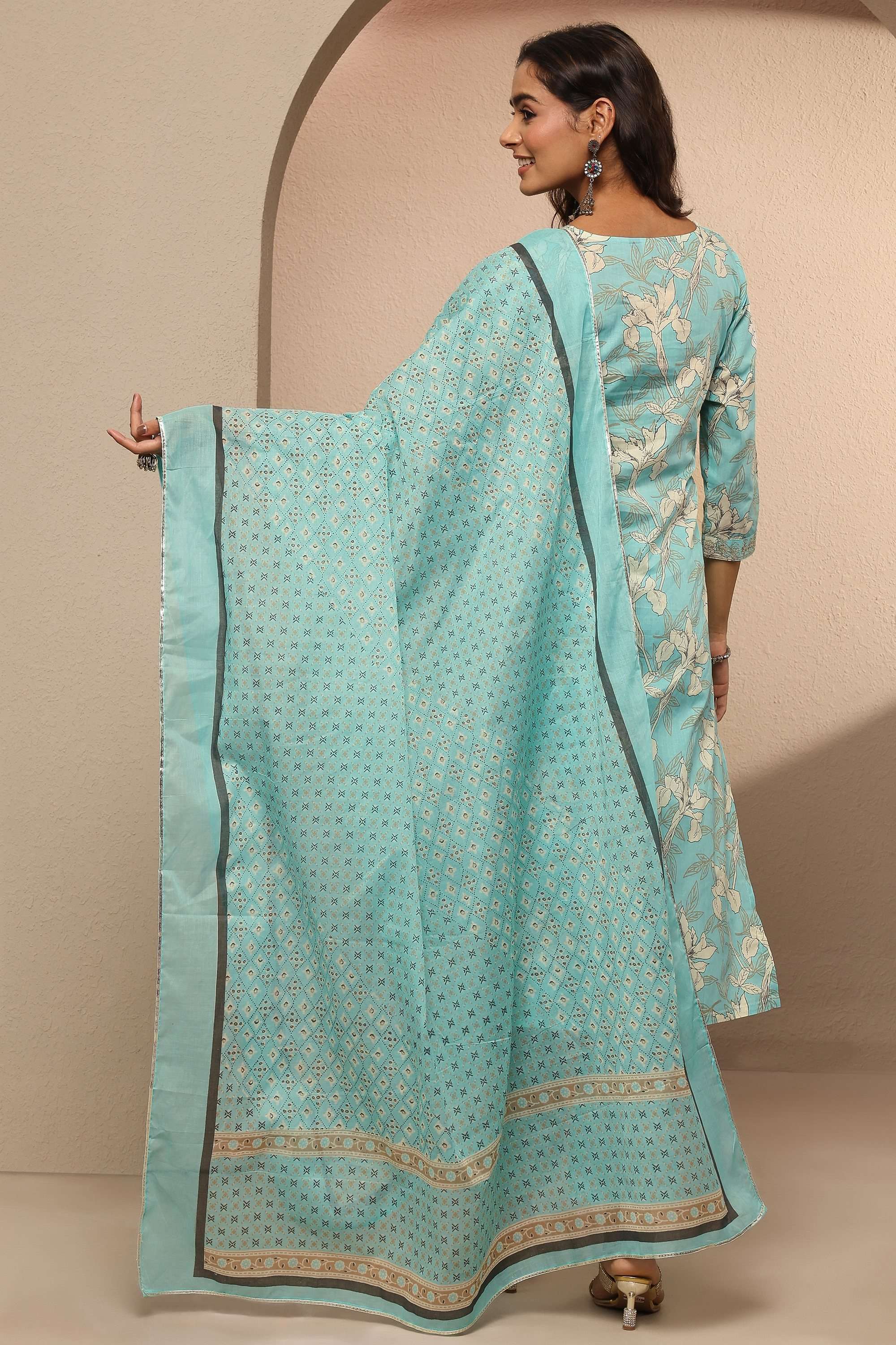 Printed-V-Neck-Cotton-Women-Kurta-with-Pant-and-Dupatta