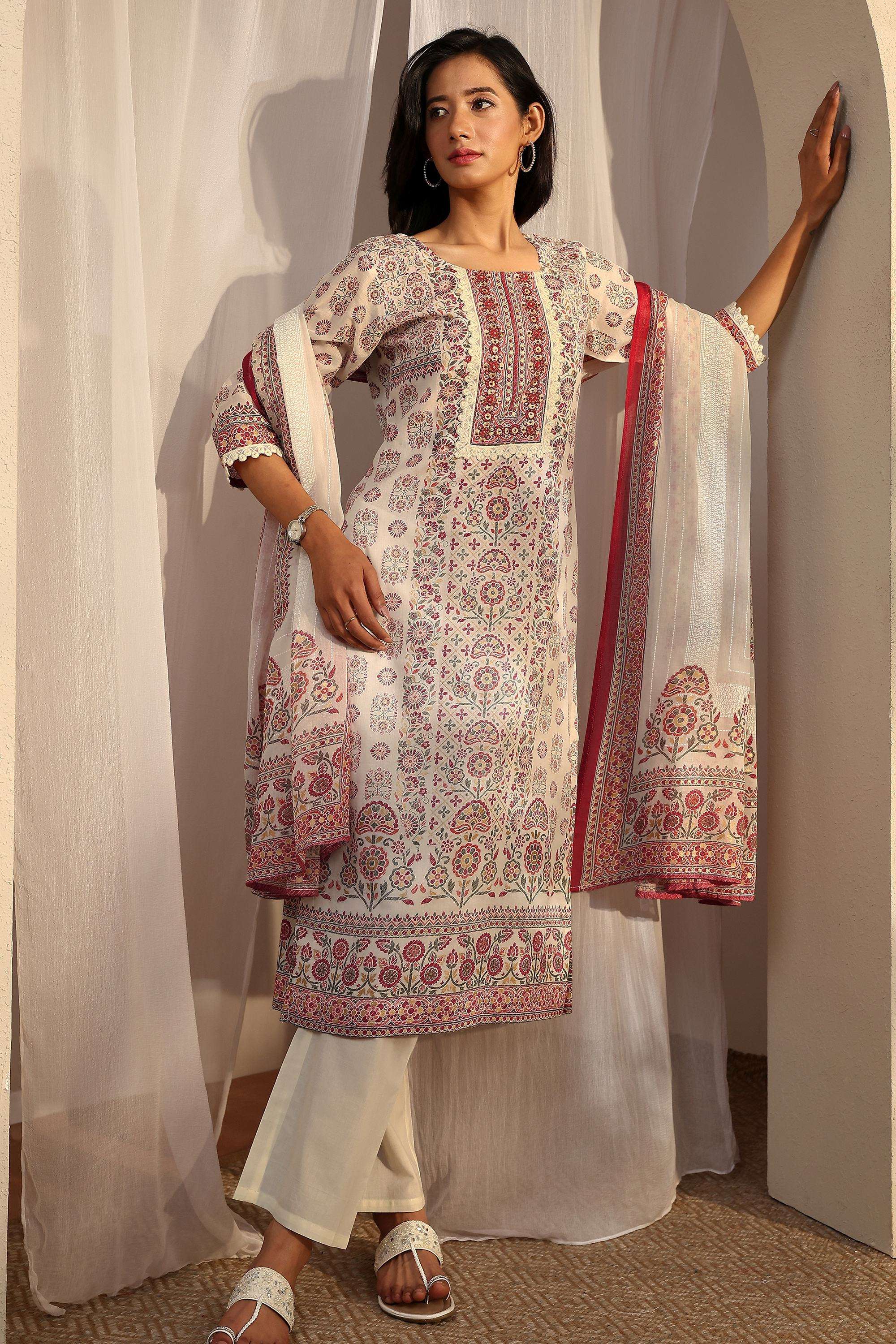 Floral-Cotton-Round-Neck-Women-Kurta-with-Pant-and-Dupatta