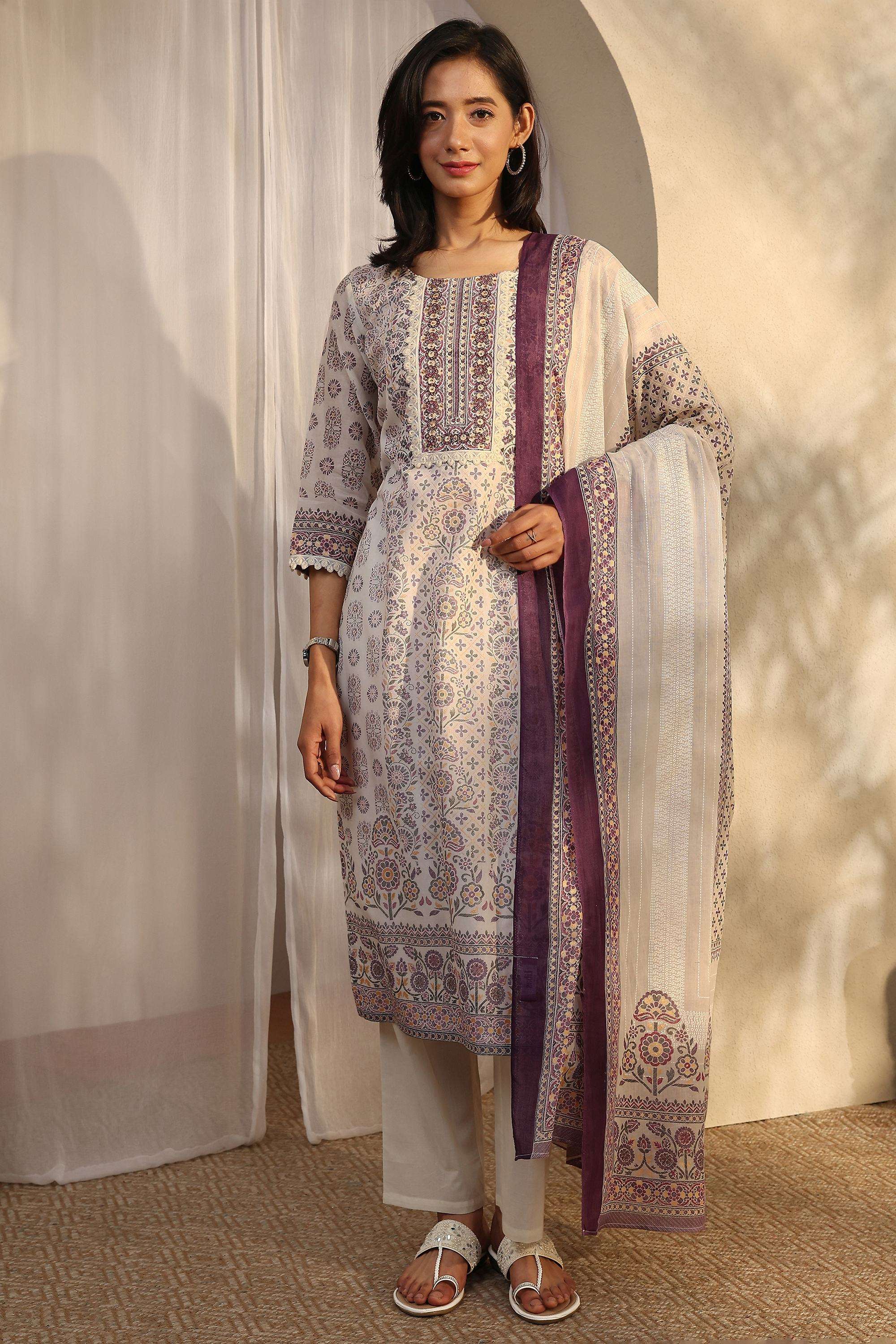 Floral-Cotton-Round-Neck-Women-Kurta-with-Pant-and-Dupatta
