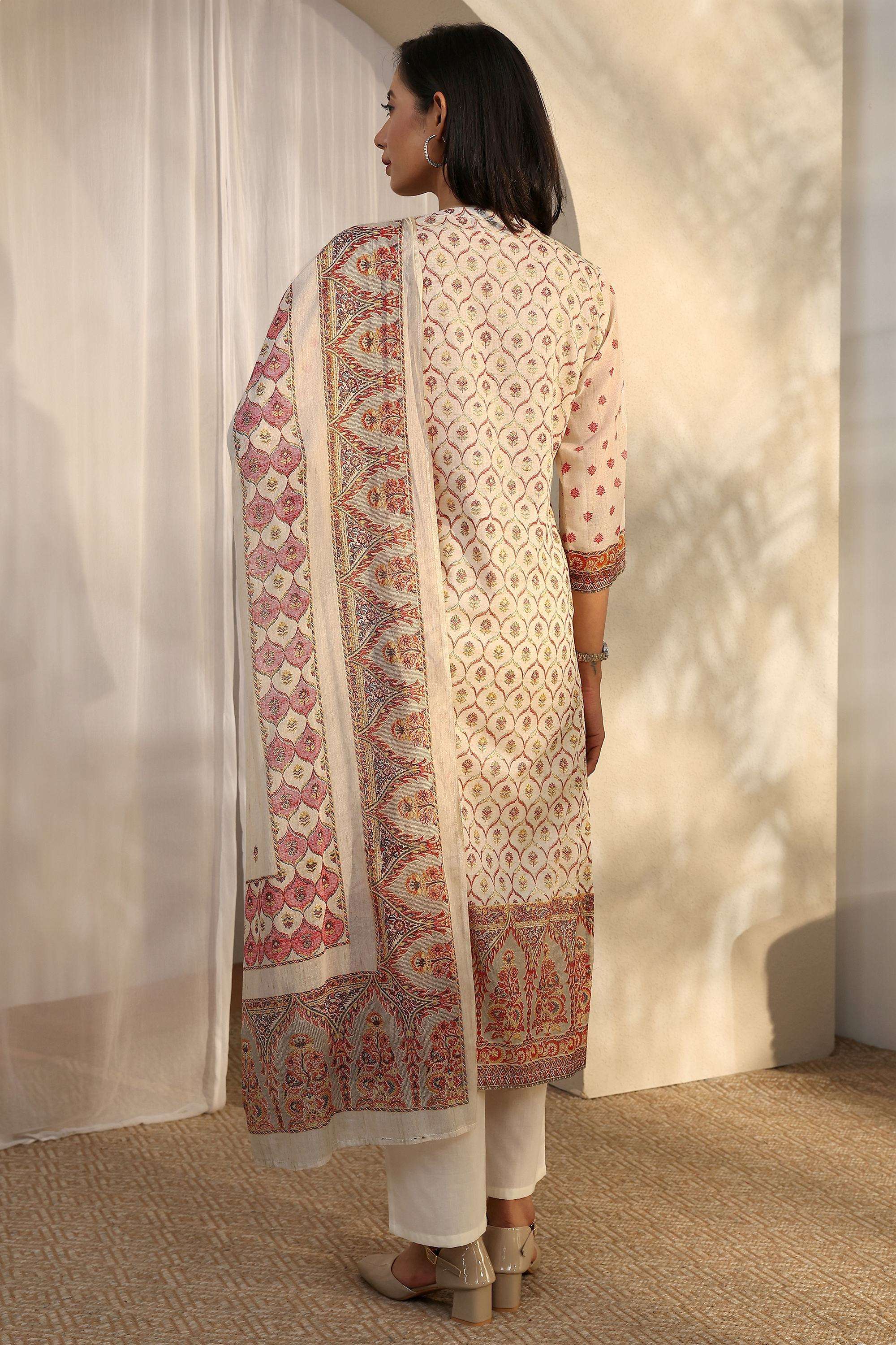 Floral-Cotton-Collared-Women-Kurta-with-Pant-and-Dupatta