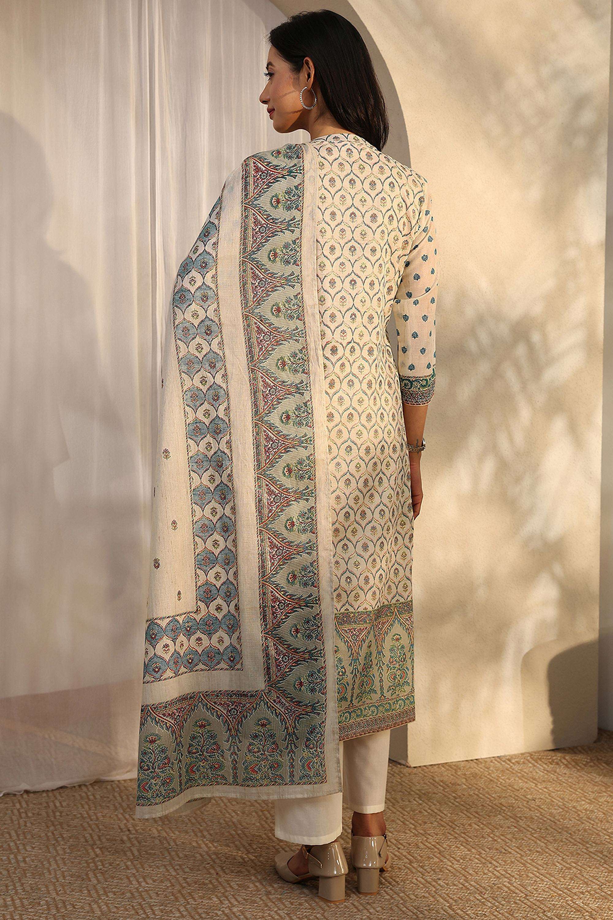 Floral-Cotton-Collared-Women-Kurta-with-Pant-and-Dupatta