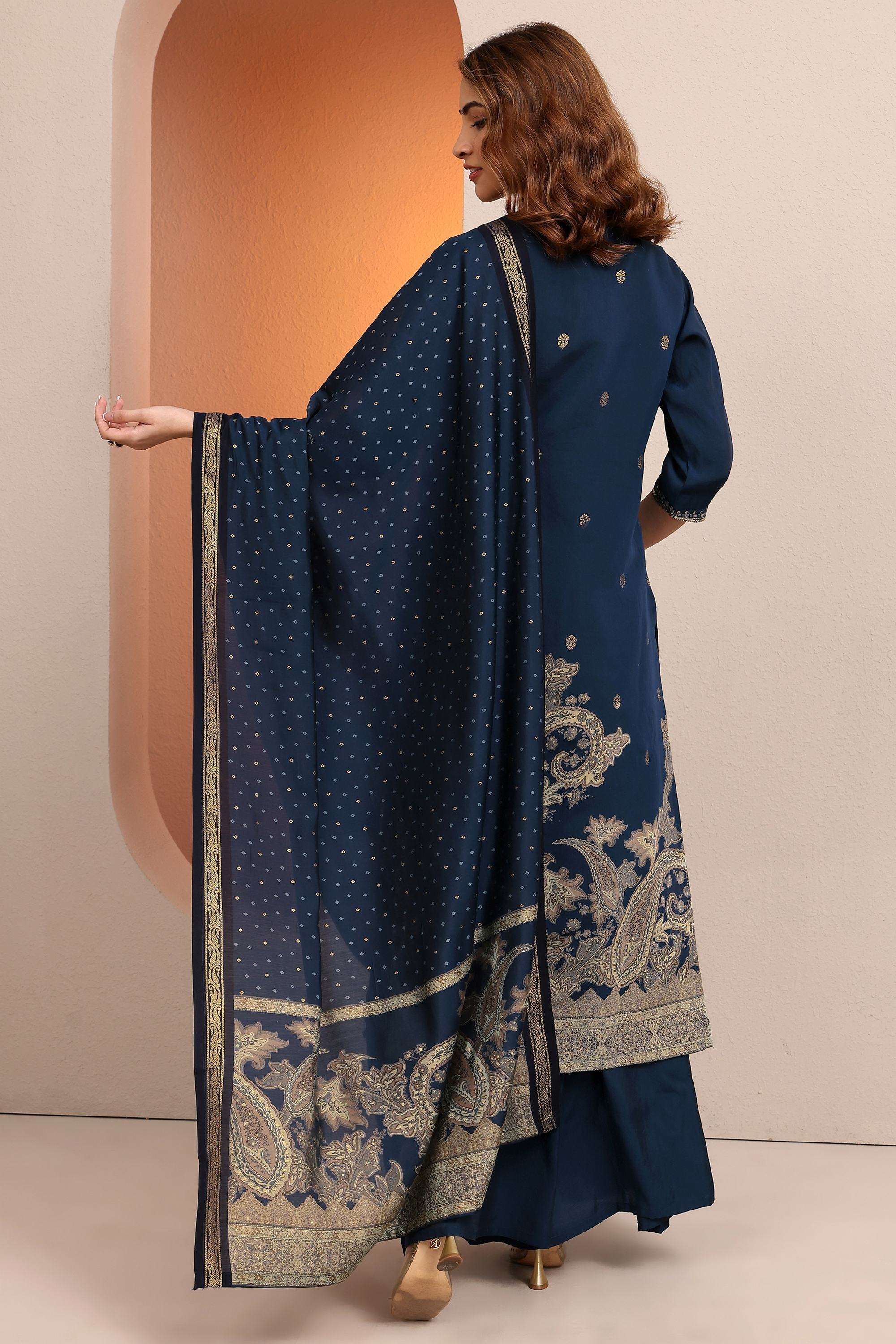 Printed-Silk-Round-Neck-Women-Festive-Wear-Kurta-with-Palazzo-and-Dupatta
