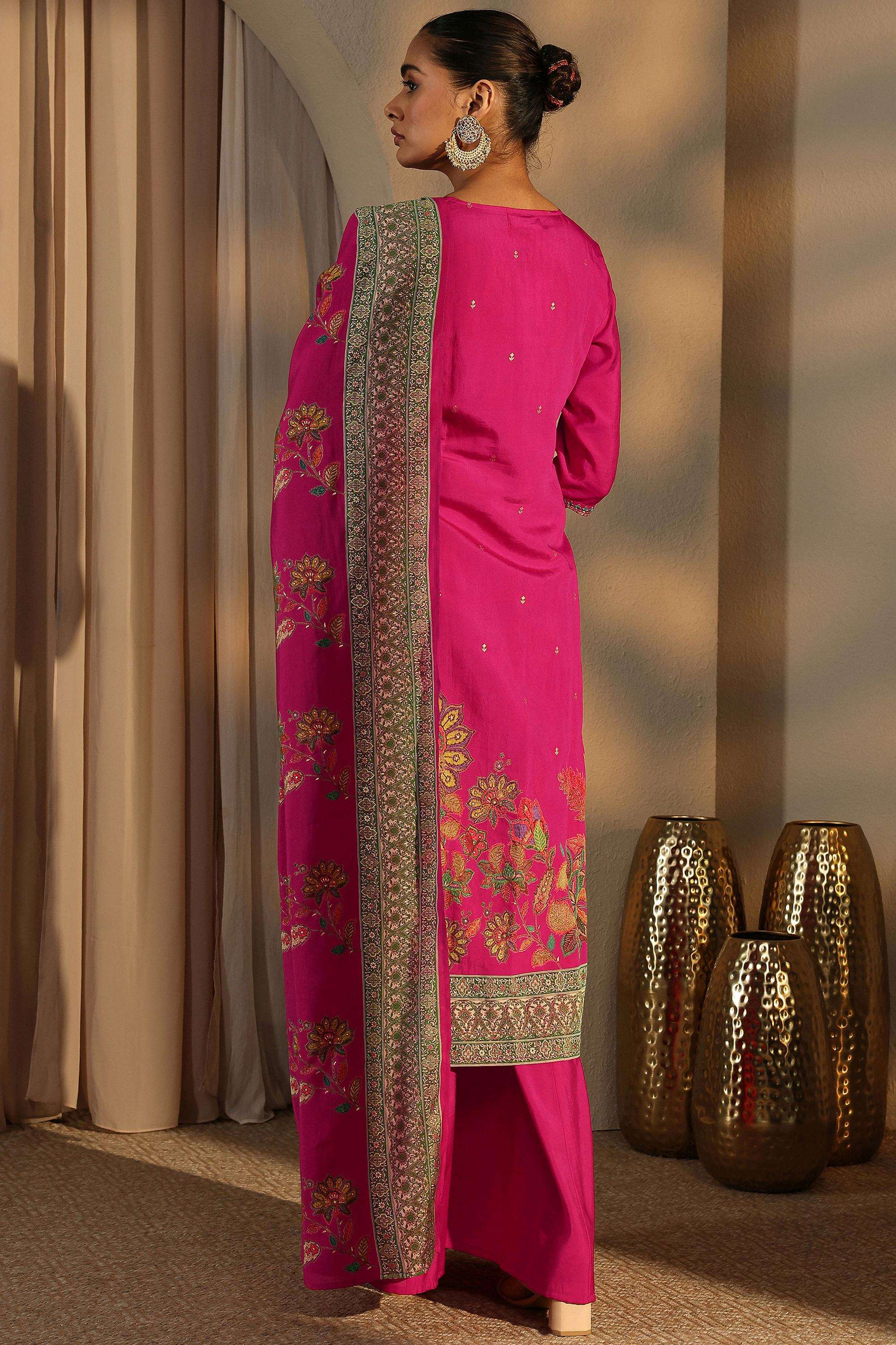 Floral-Silk-Round-Neck-Women-Festive-Wear-Kurta-with-Palazzo-and-Dupatta