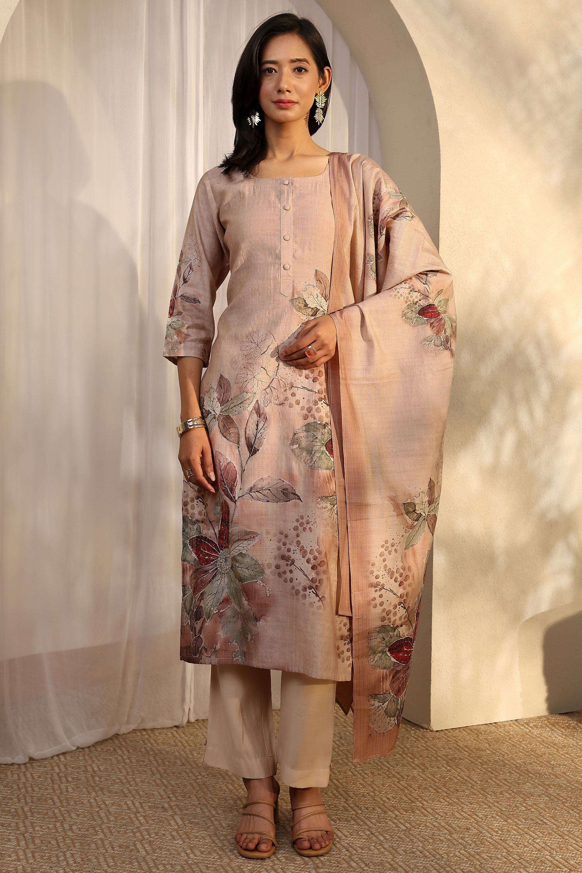 Floral-Blended-Fabric-Square-Neck-Women-Kurta-with-Pant-and-Dupatta