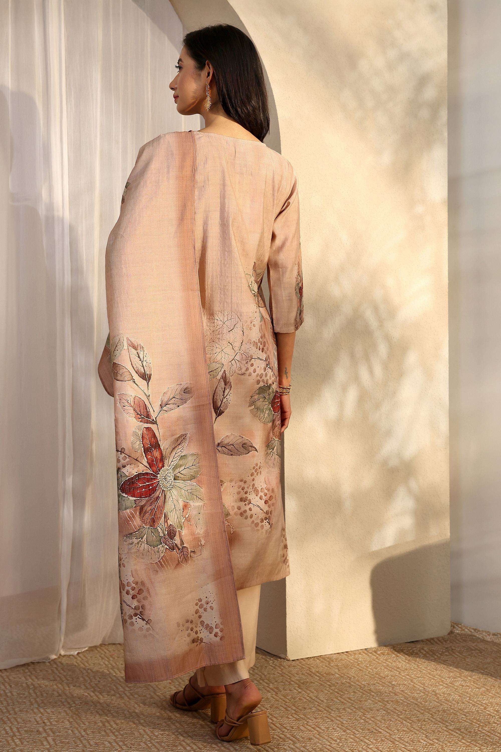 Floral-Blended-Fabric-Square-Neck-Women-Kurta-with-Pant-and-Dupatta
