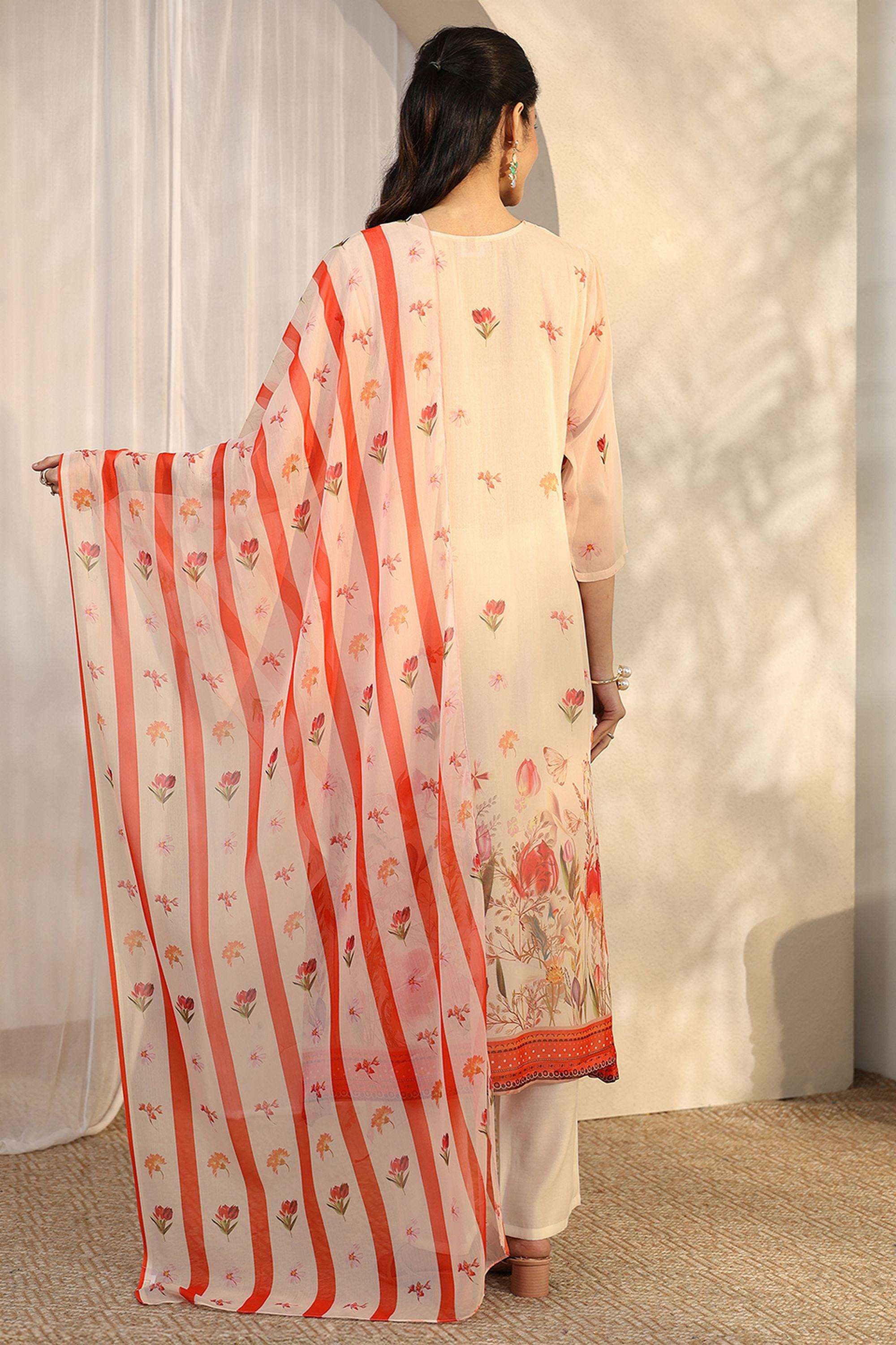 Floral-Chiffon-V-Neck-Women-Kurta-with-Pant-and-Dupatta