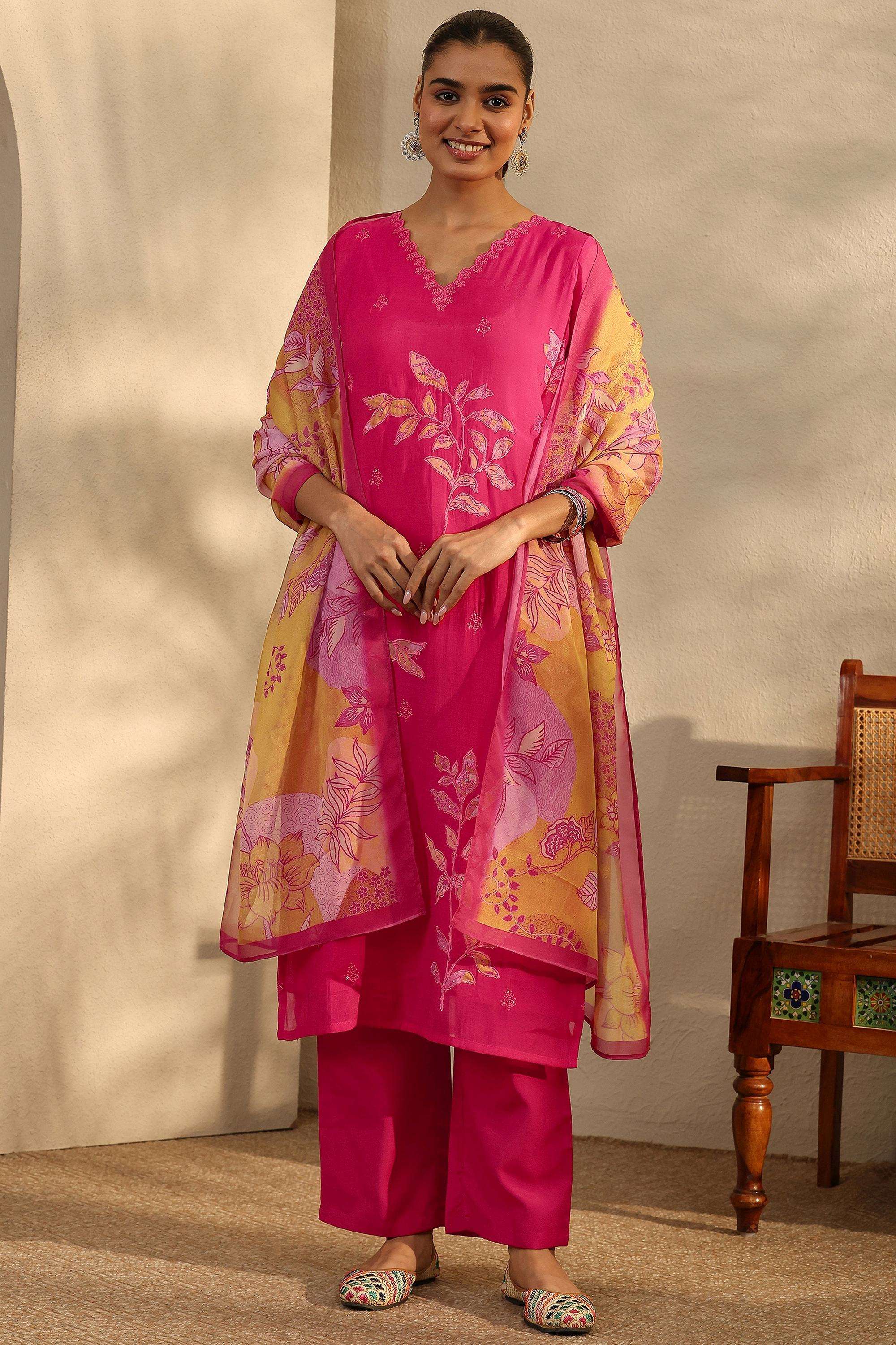 Embroidered-Cotton-V-Neck-Women-s-Festive-Wear-Kurta-Set