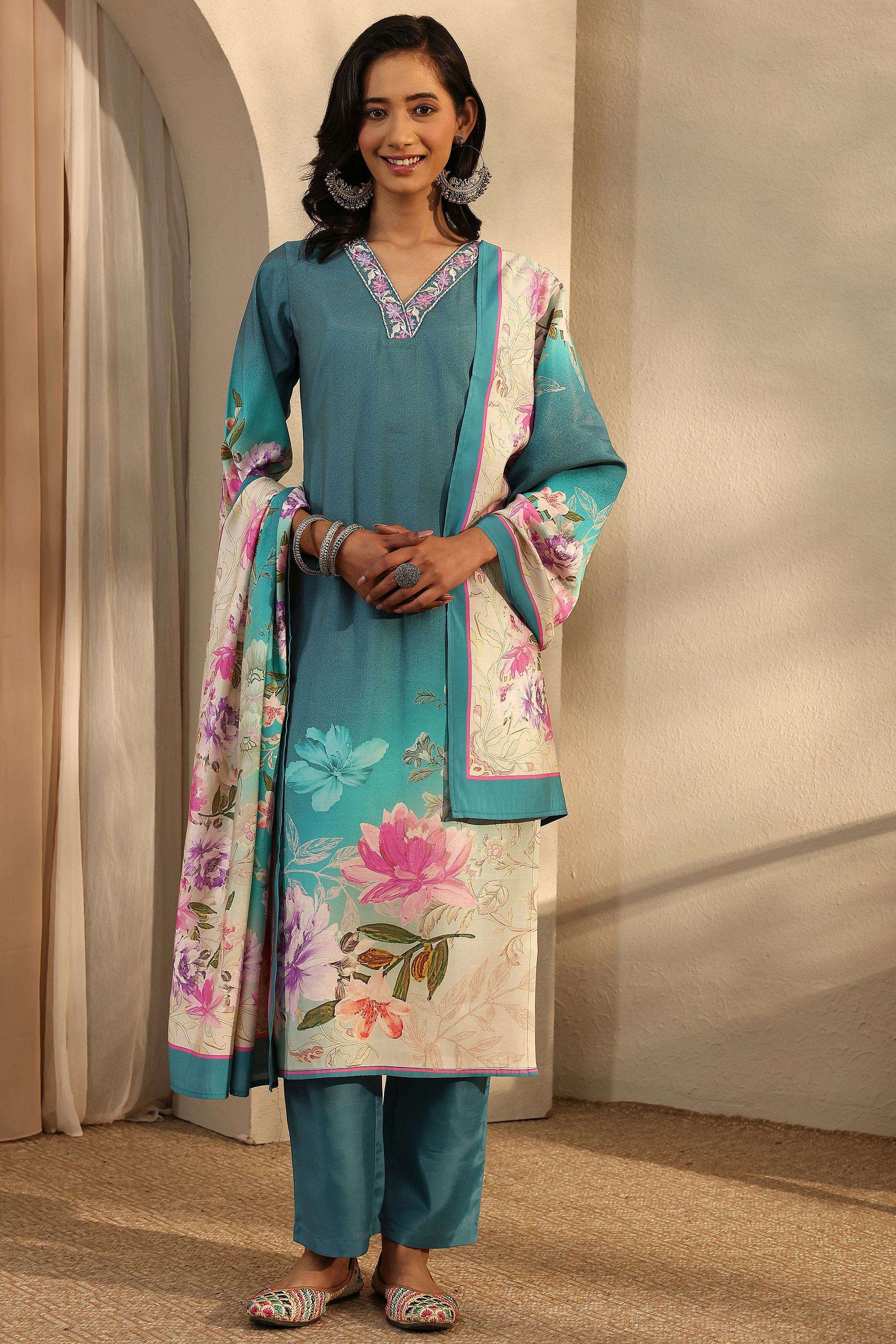 Printed-Silk-Round-Neck-Women-s-Festive-Wear-Kurta-Set