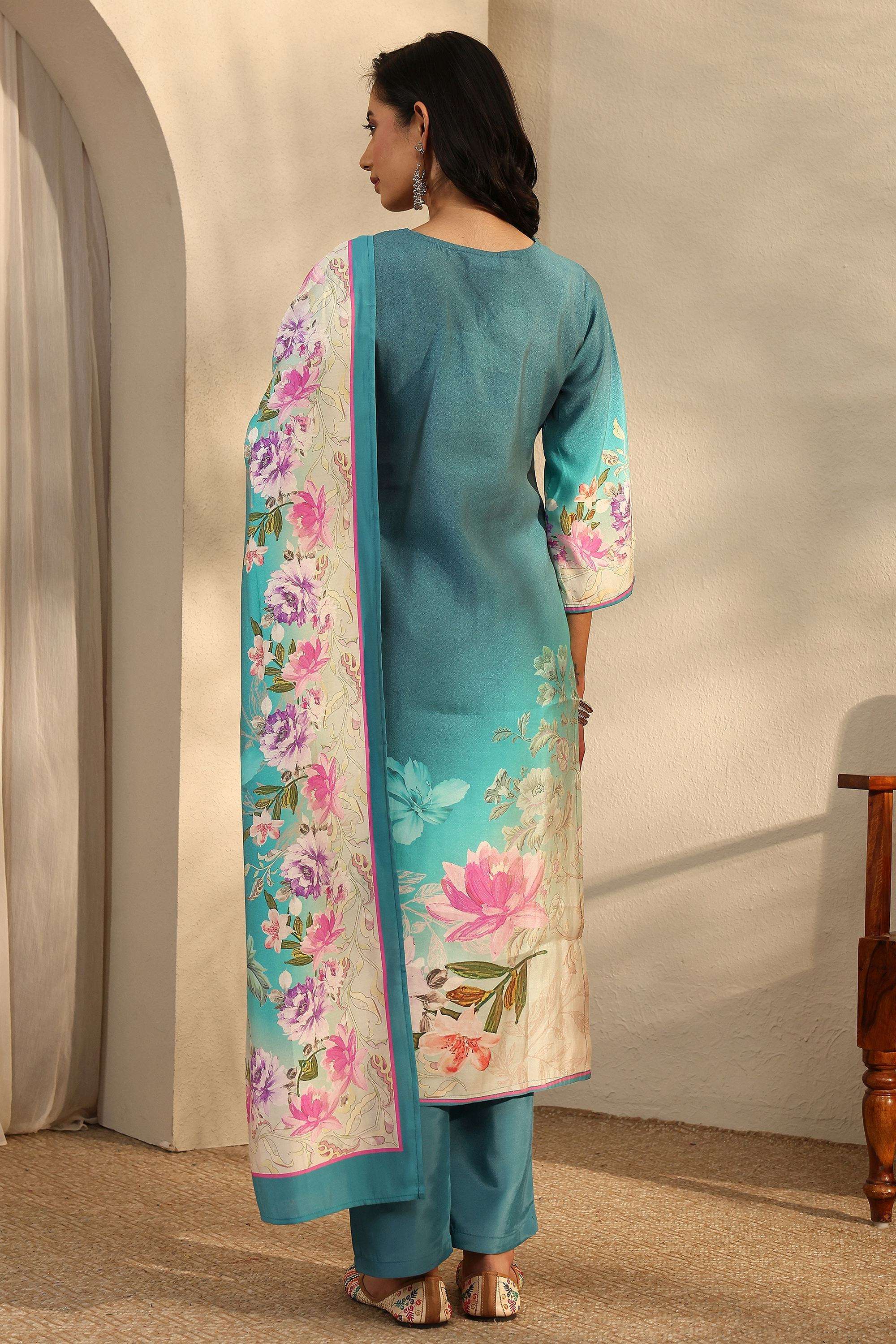Printed-Silk-Round-Neck-Women-s-Festive-Wear-Kurta-Set