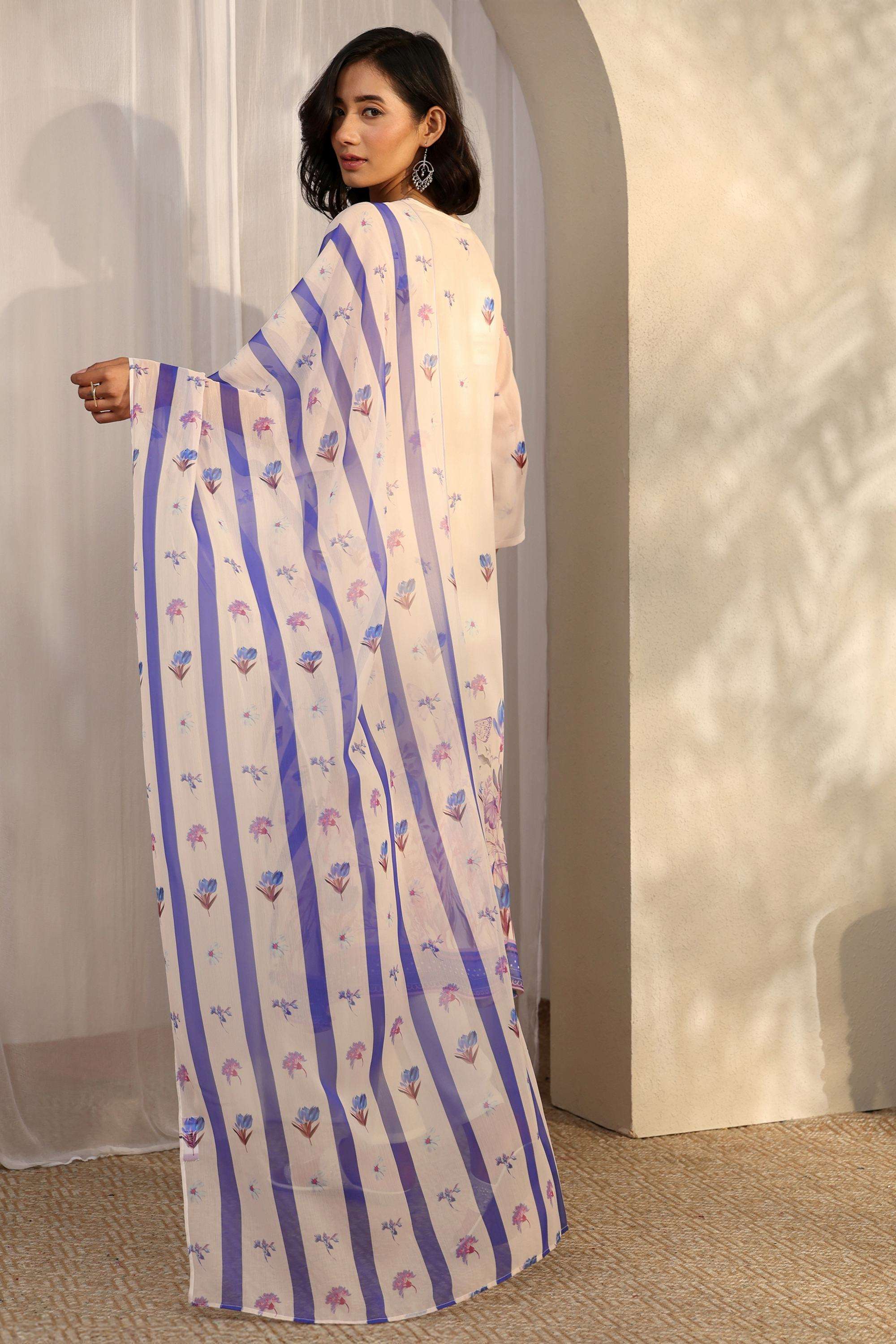 Printed-Chiffon-V-Neck-Women-Kurta-with-Pant-and-Dupatta