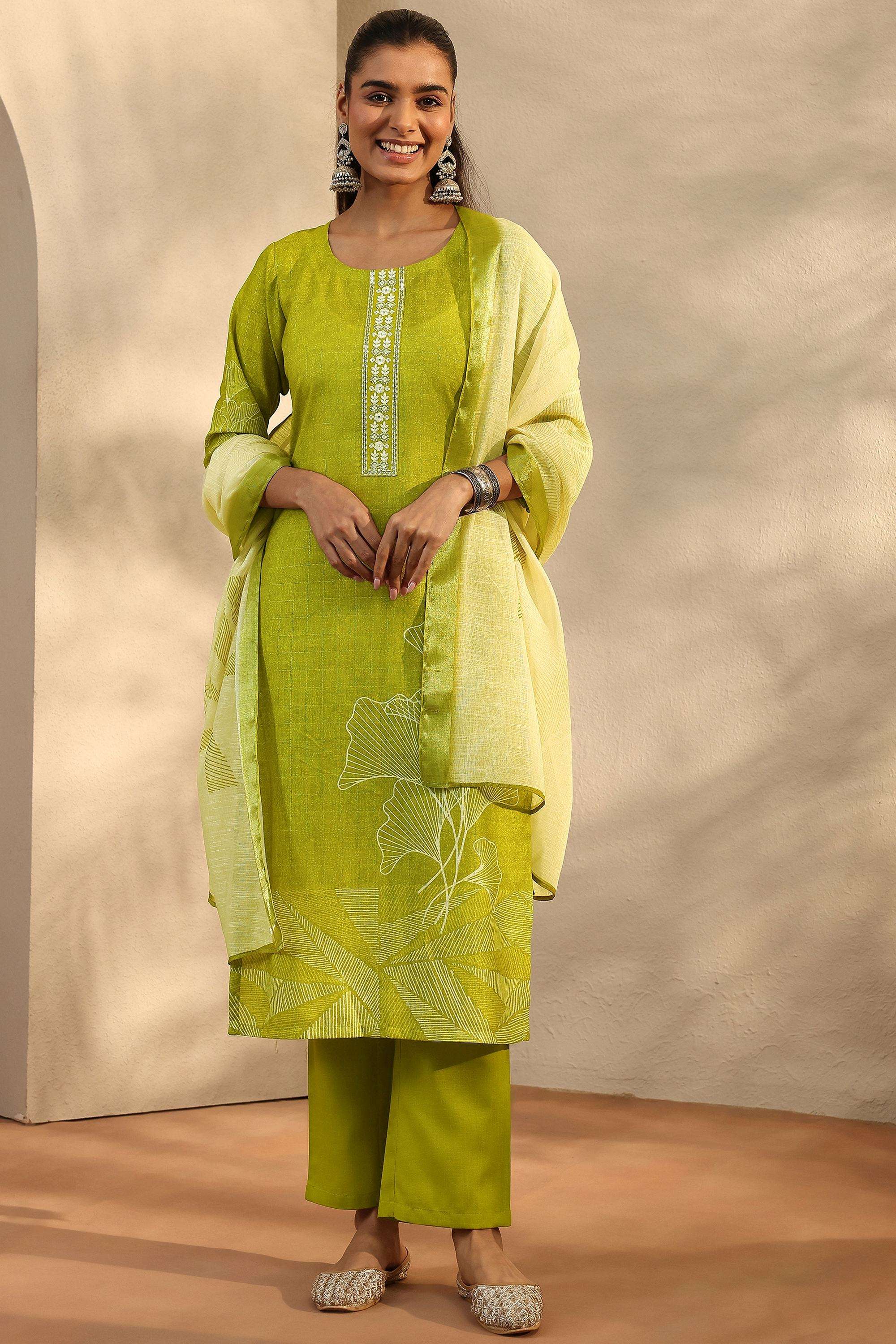 Floral-Round-Neck-Linen-Women-Festive-Wear-Kurta-with-Pant-and-Dupatta