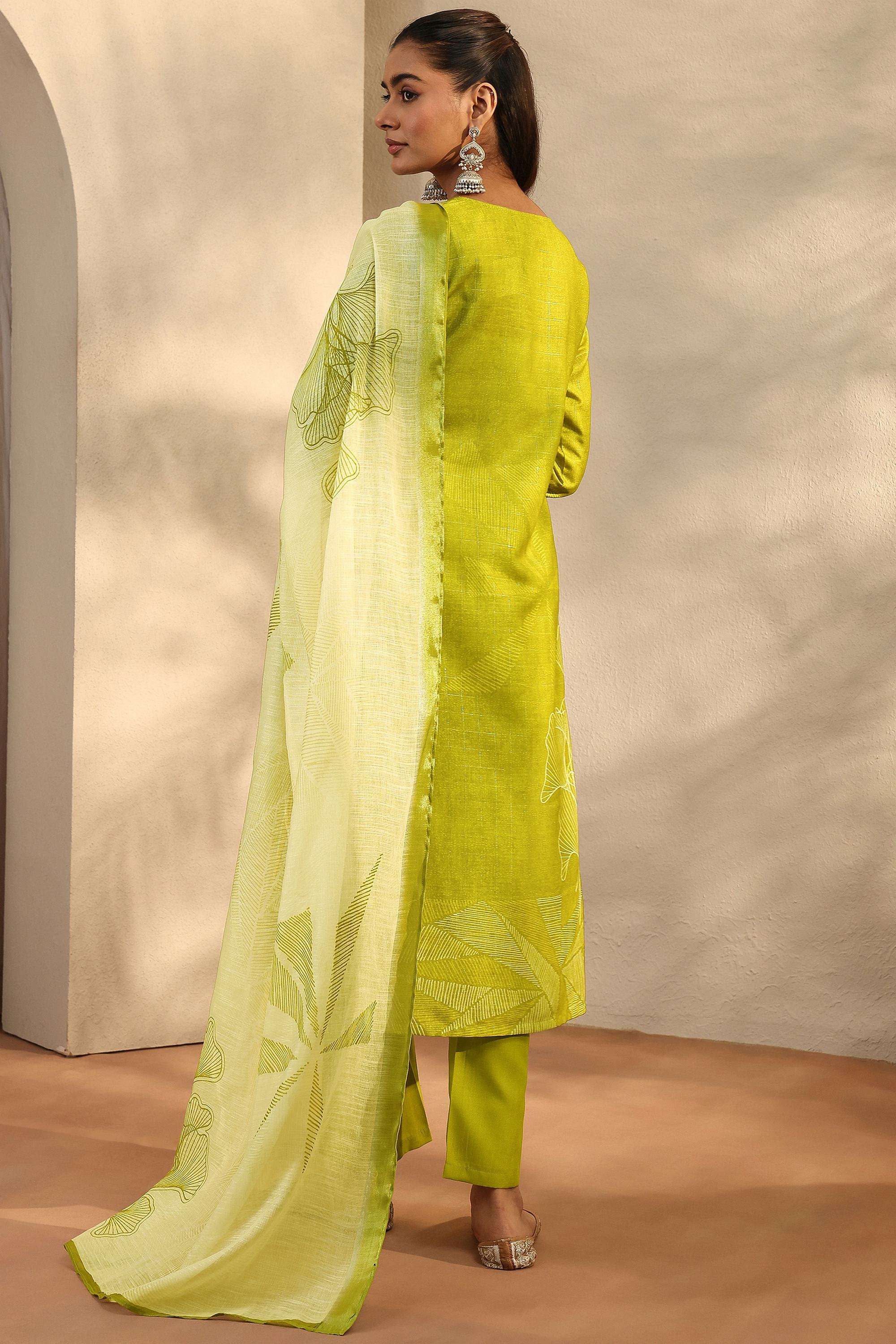Floral-Round-Neck-Linen-Women-Festive-Wear-Kurta-with-Pant-and-Dupatta