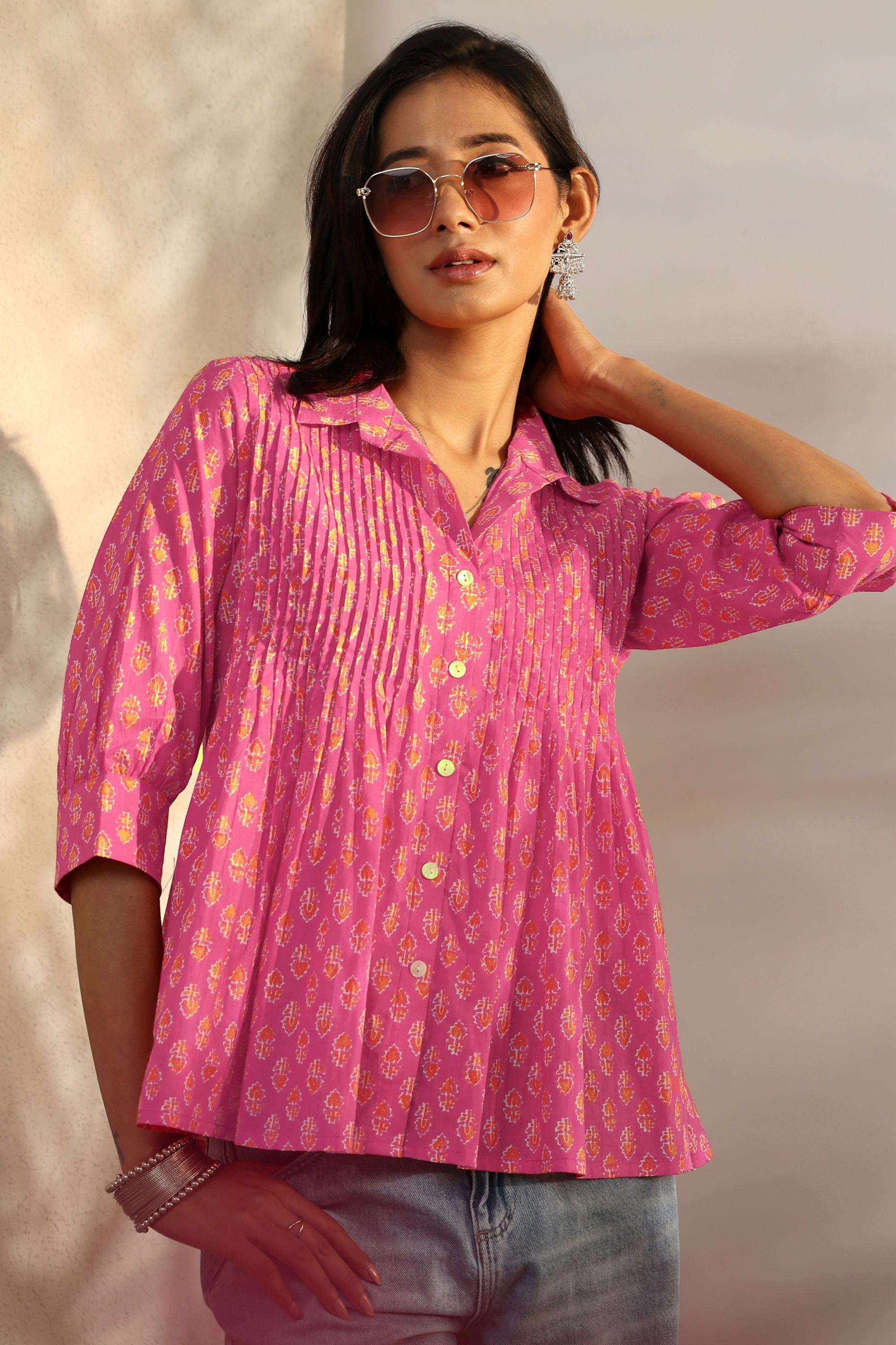 Floral-Cotton-Collared-Women-Festive-Wear-Top