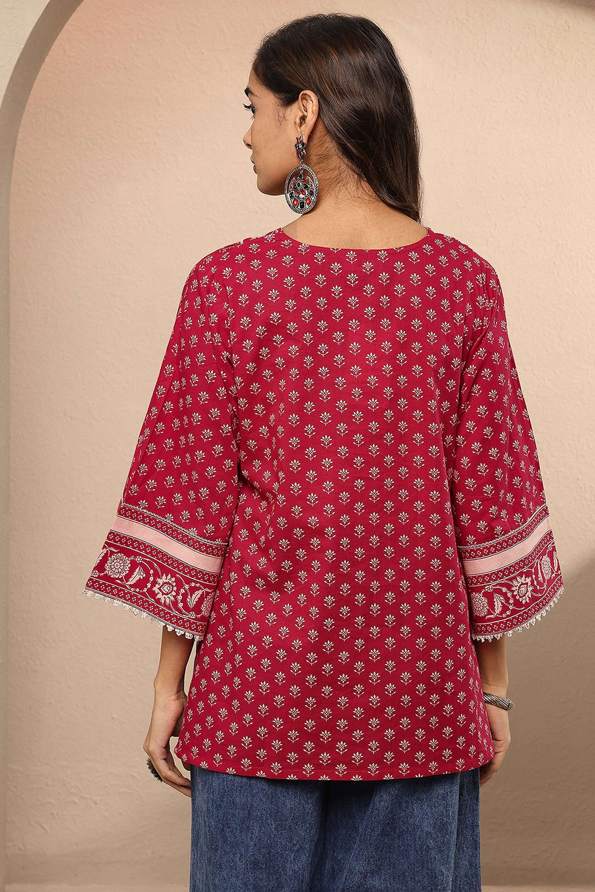 Printed-Cotton-V-Neck-Women-Fusion-Wear-Kurti