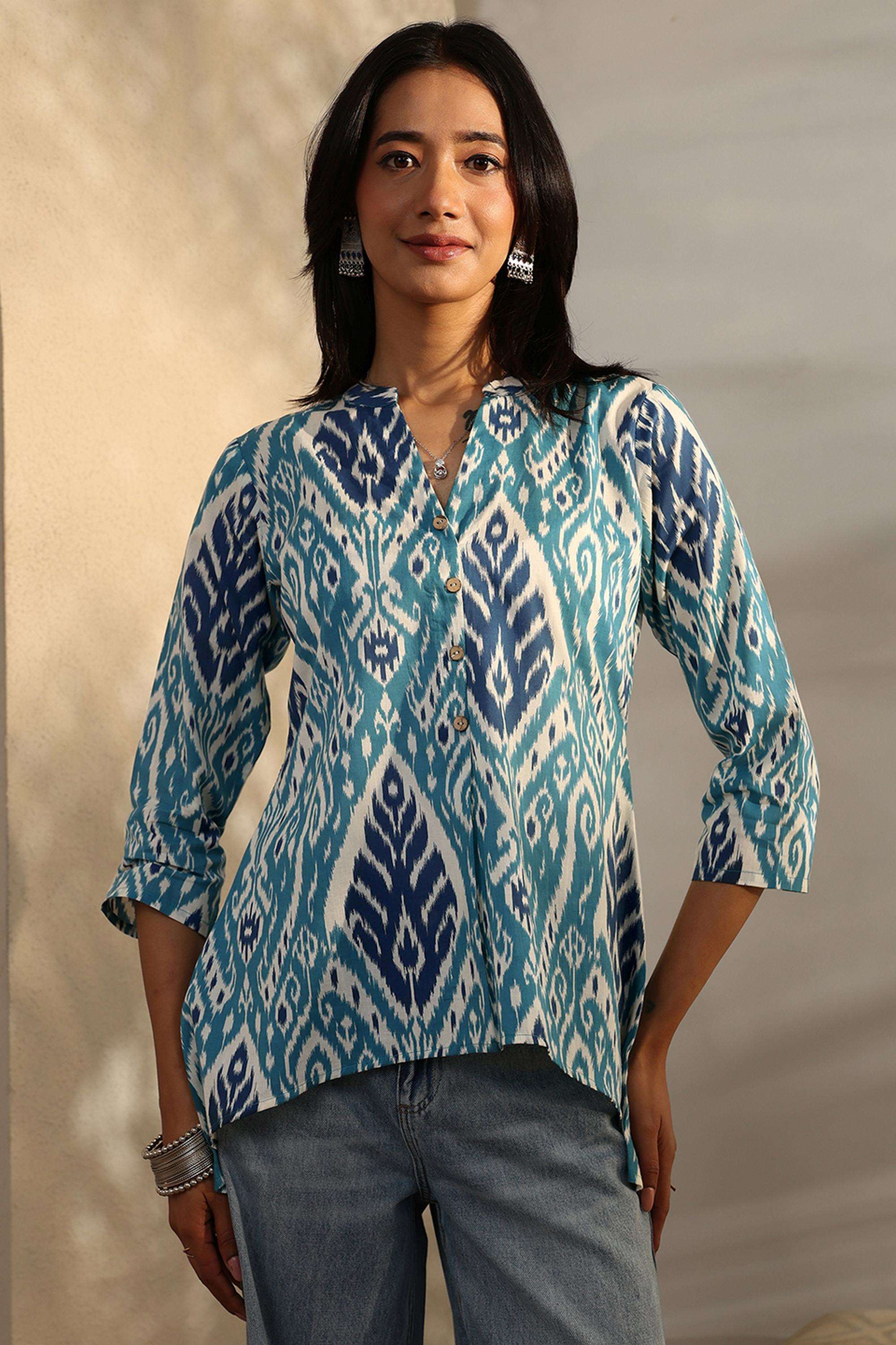 Printed-Cotton-Round-Neck-Women-Tunic