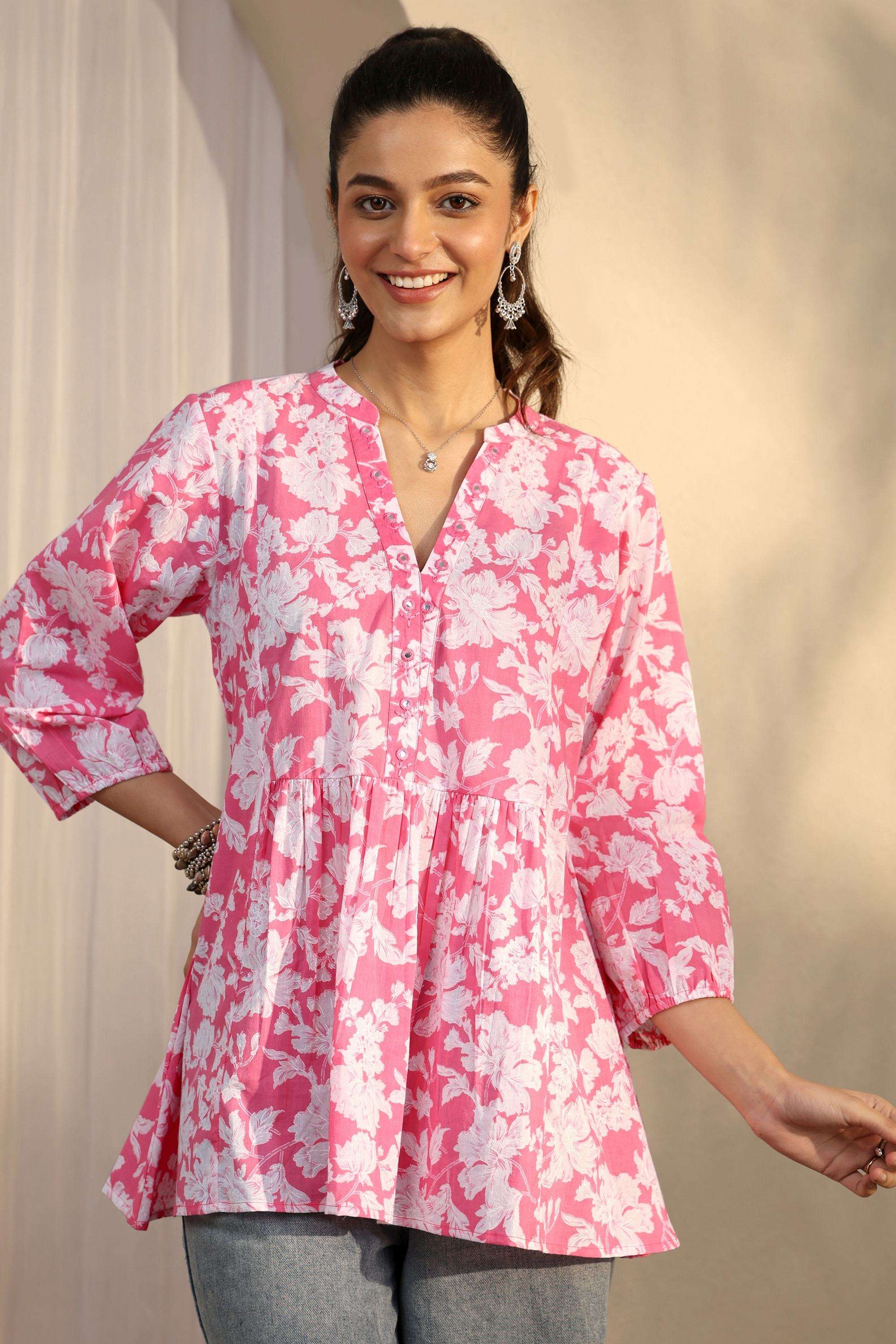 Printed-Cotton-Round-Neck-Women-s-Festive-Wear-Kurti