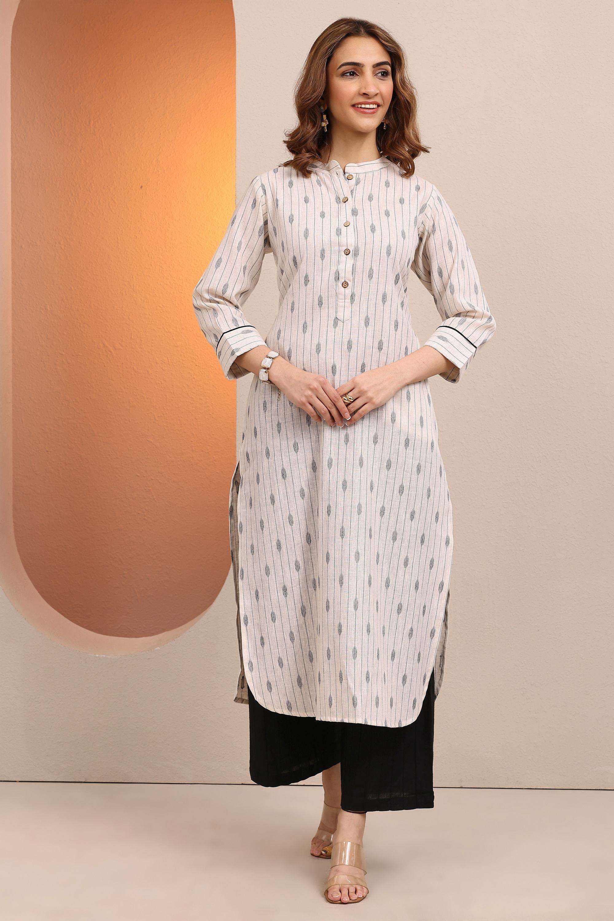 Printed-Cotton-Blend-Collared-Women-Kurta