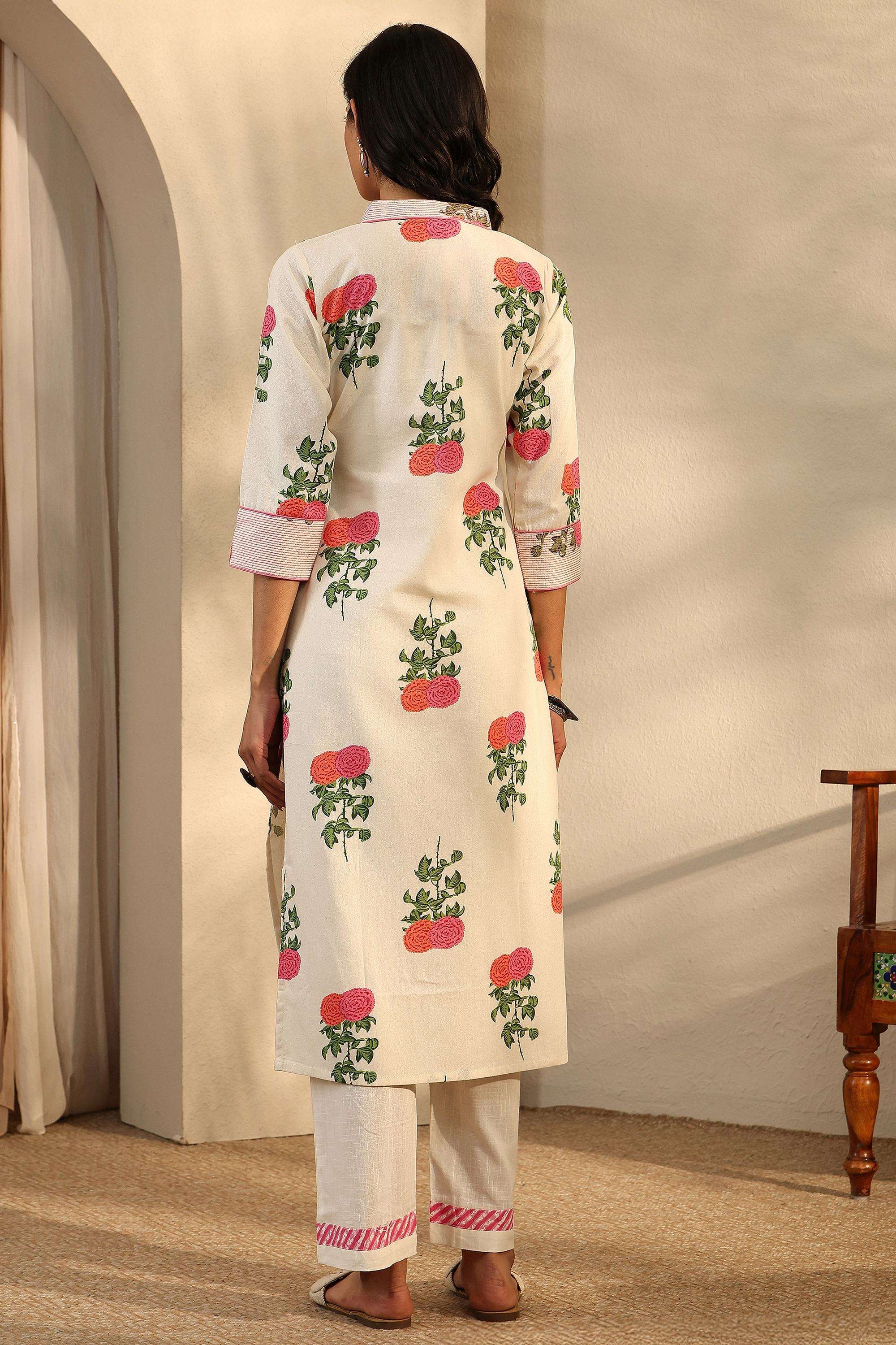 Floral-Cotton-V-Neck-Women-Festive-Wear-Kurta