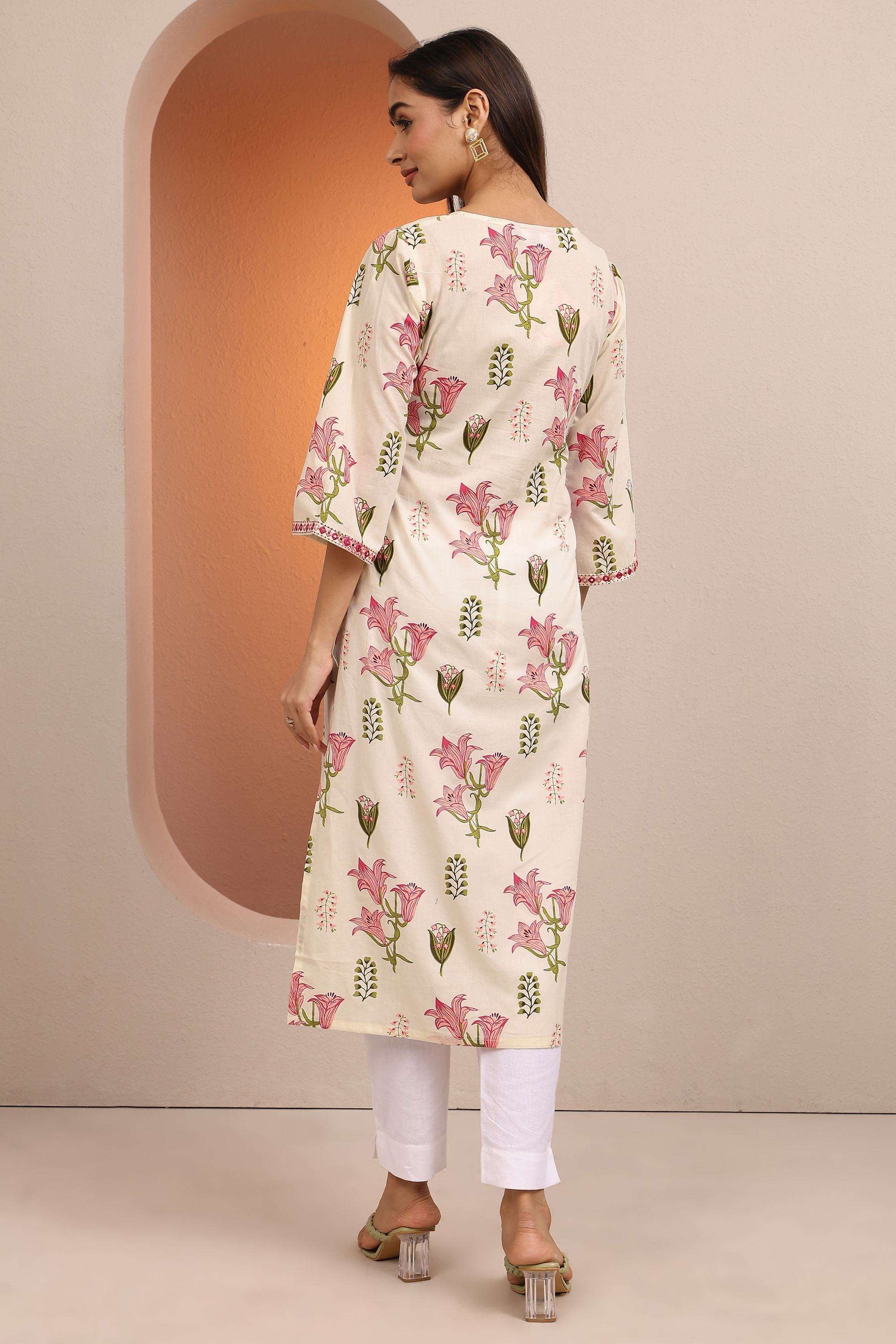 Floral-Cotton-Round-Neck-Women-Festive-Wear-Kurta