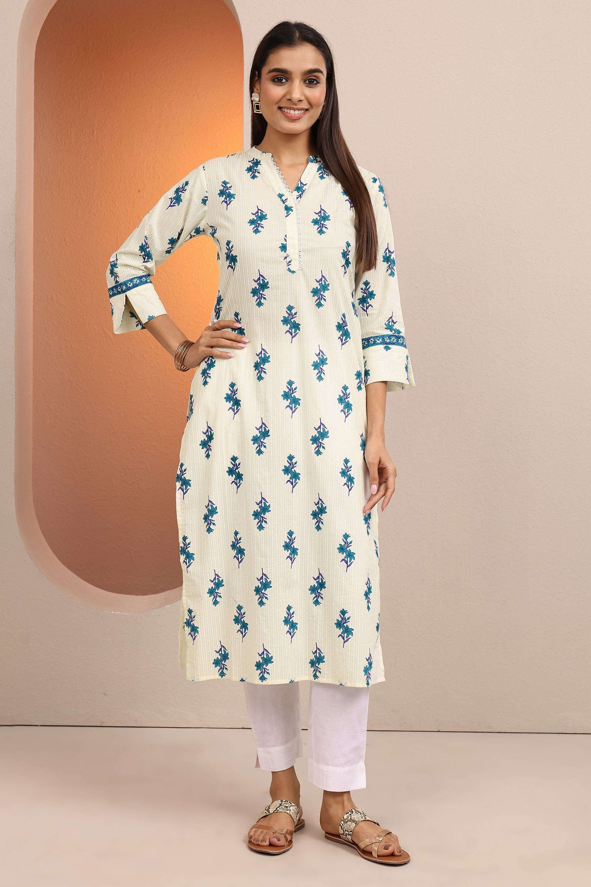 Floral-Cotton-Collared-Women-Kurta