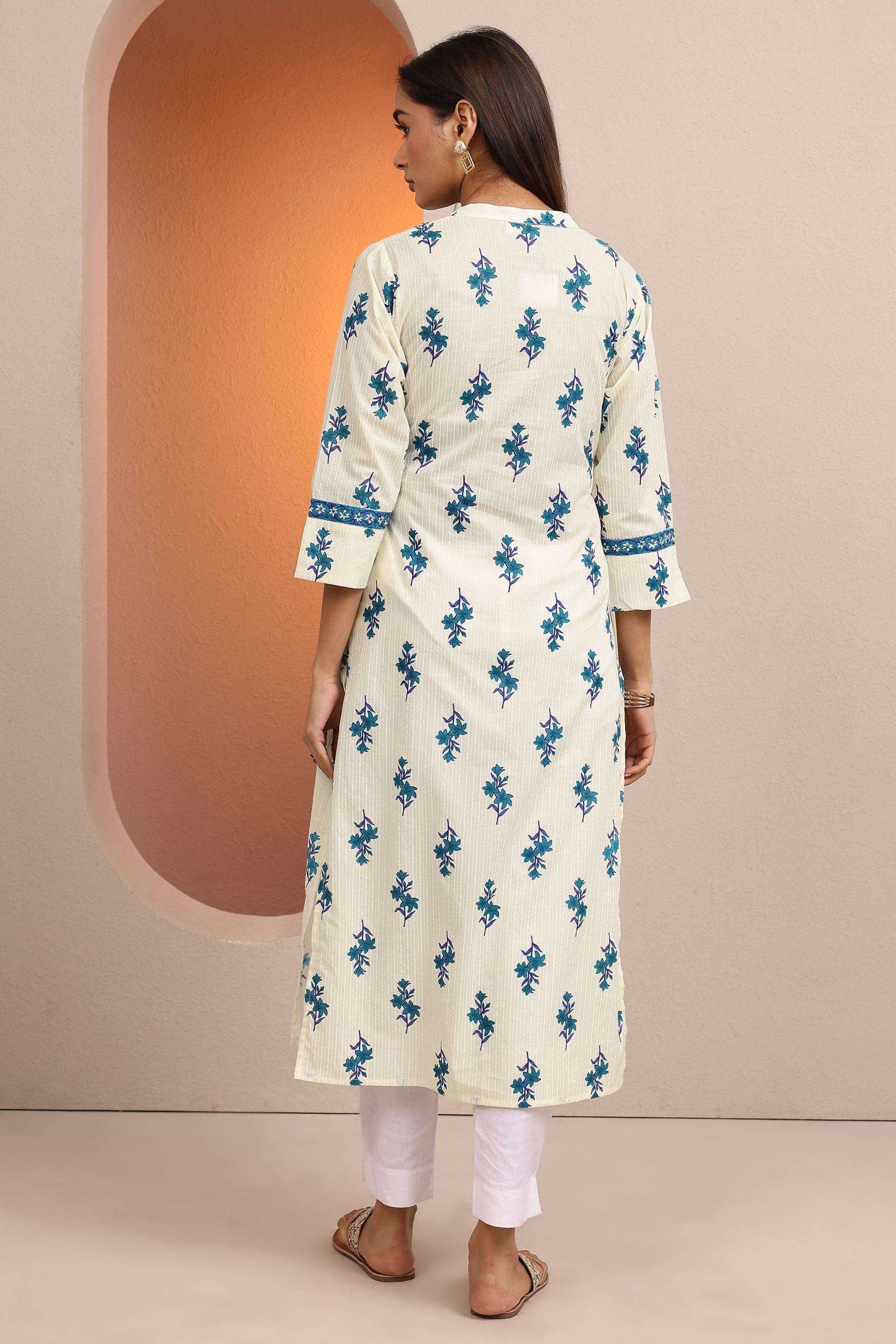 Floral-Cotton-Collared-Women-Kurta